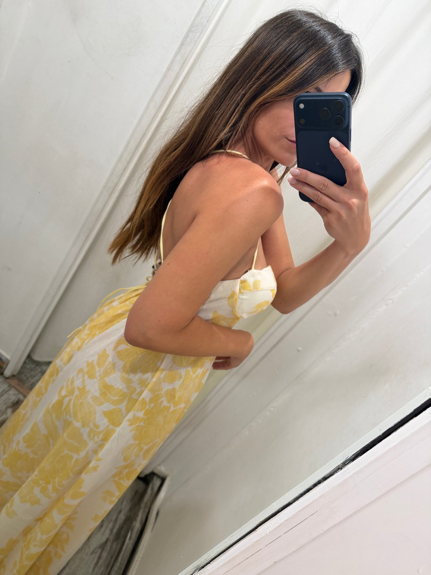ABITO LUNGO BIANCO E GIALLO RETRO INCROCIATO