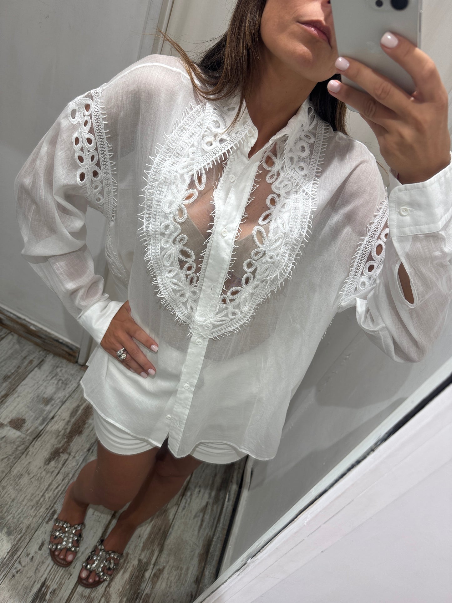 CAMICIA OVER ERMANNO SCERVINO BIANCO INSERTI PIZZO