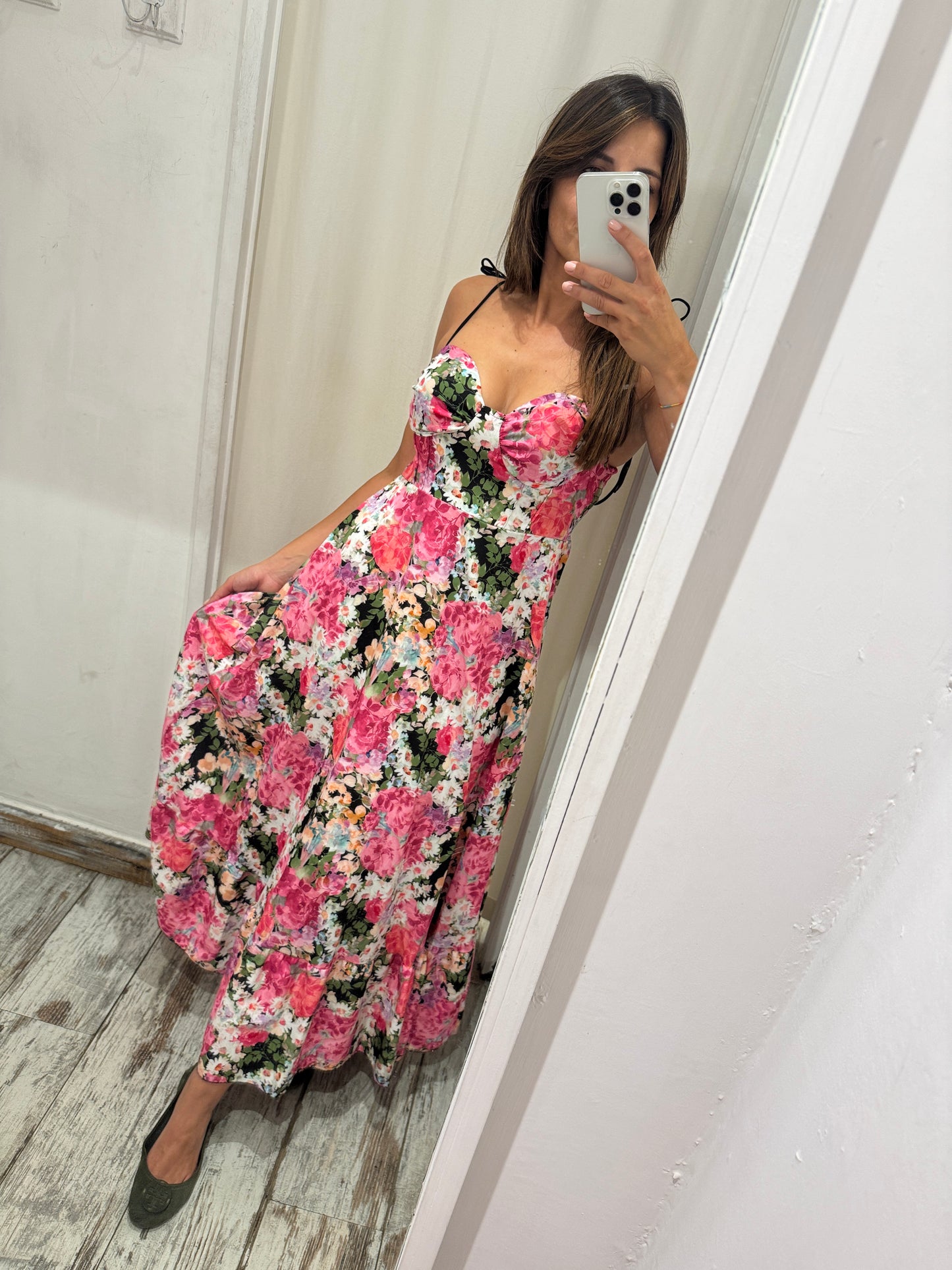 ABITO FLOREALE FUCSIA E NERO