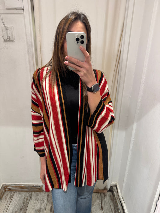 NEW COLLECTION - CARDIGAN KAOS RIGHE ROSSO NERO PANNA E BRONZO