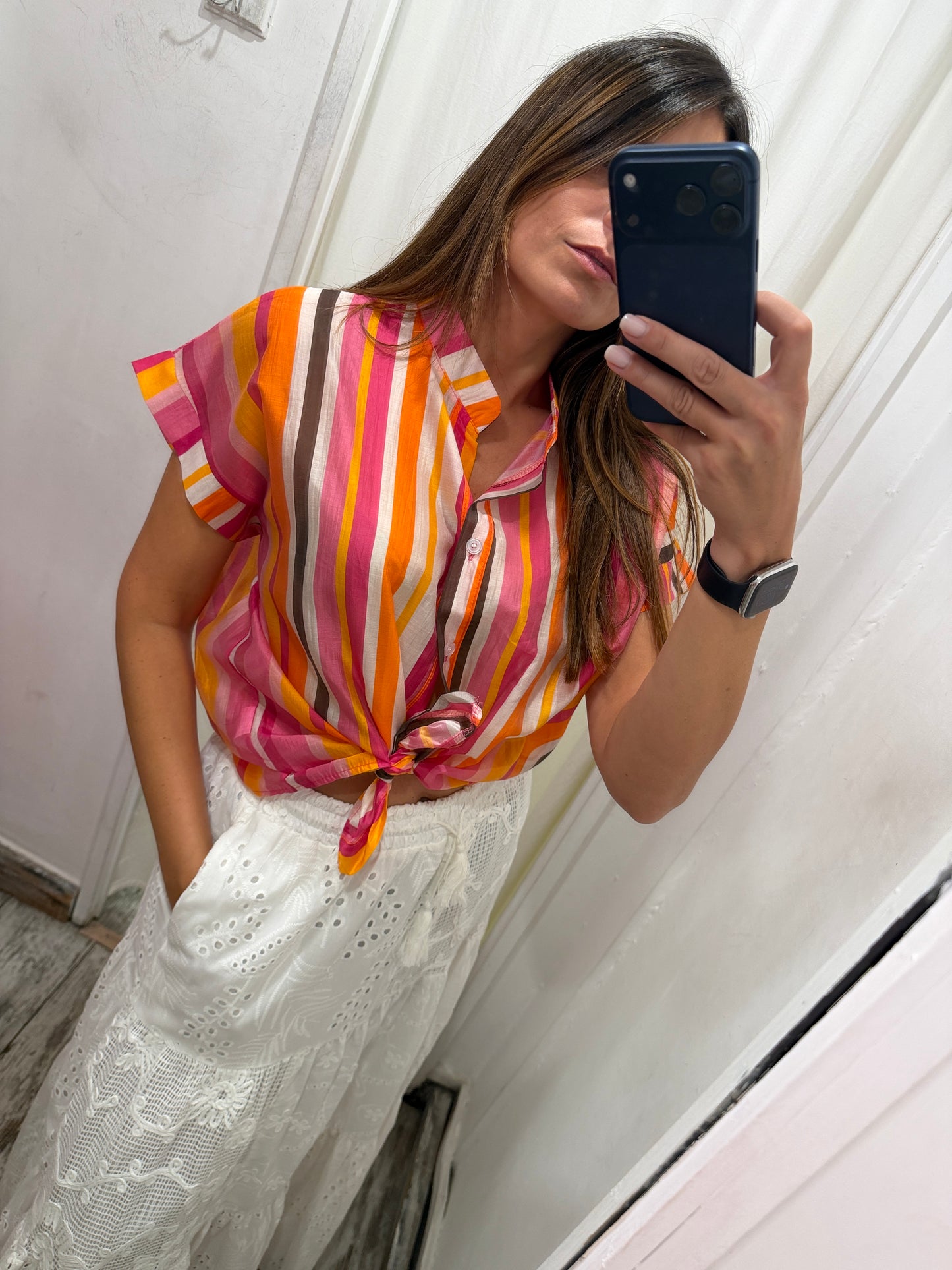 CAMICIA VELATA RIGHE MULTICOLORE
