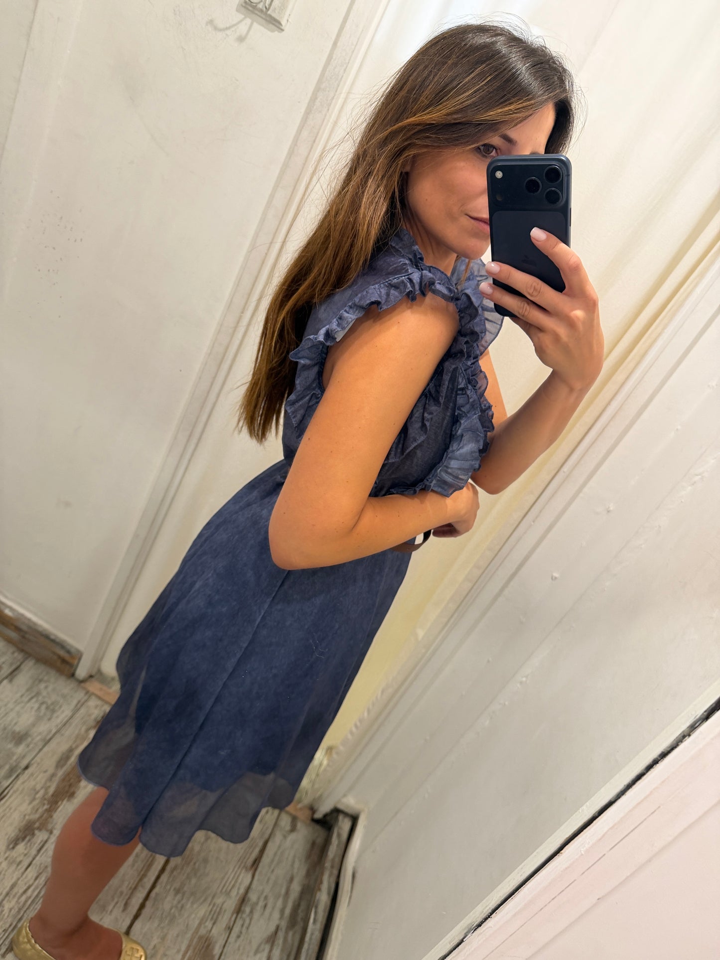 ABITO ROUCHES BLU DENIM