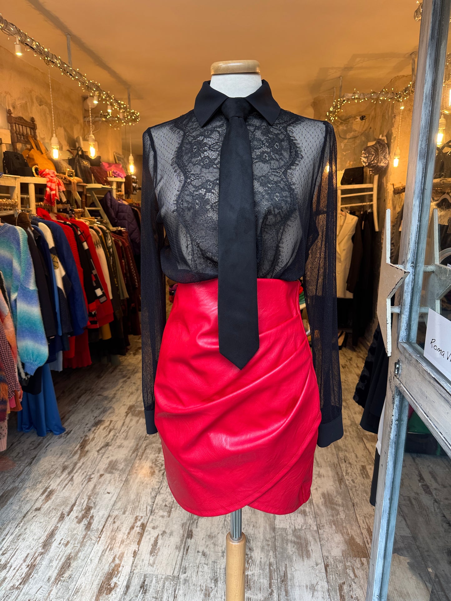 GONNA ECOPELLE ROSSO DRAPPREGGIATA