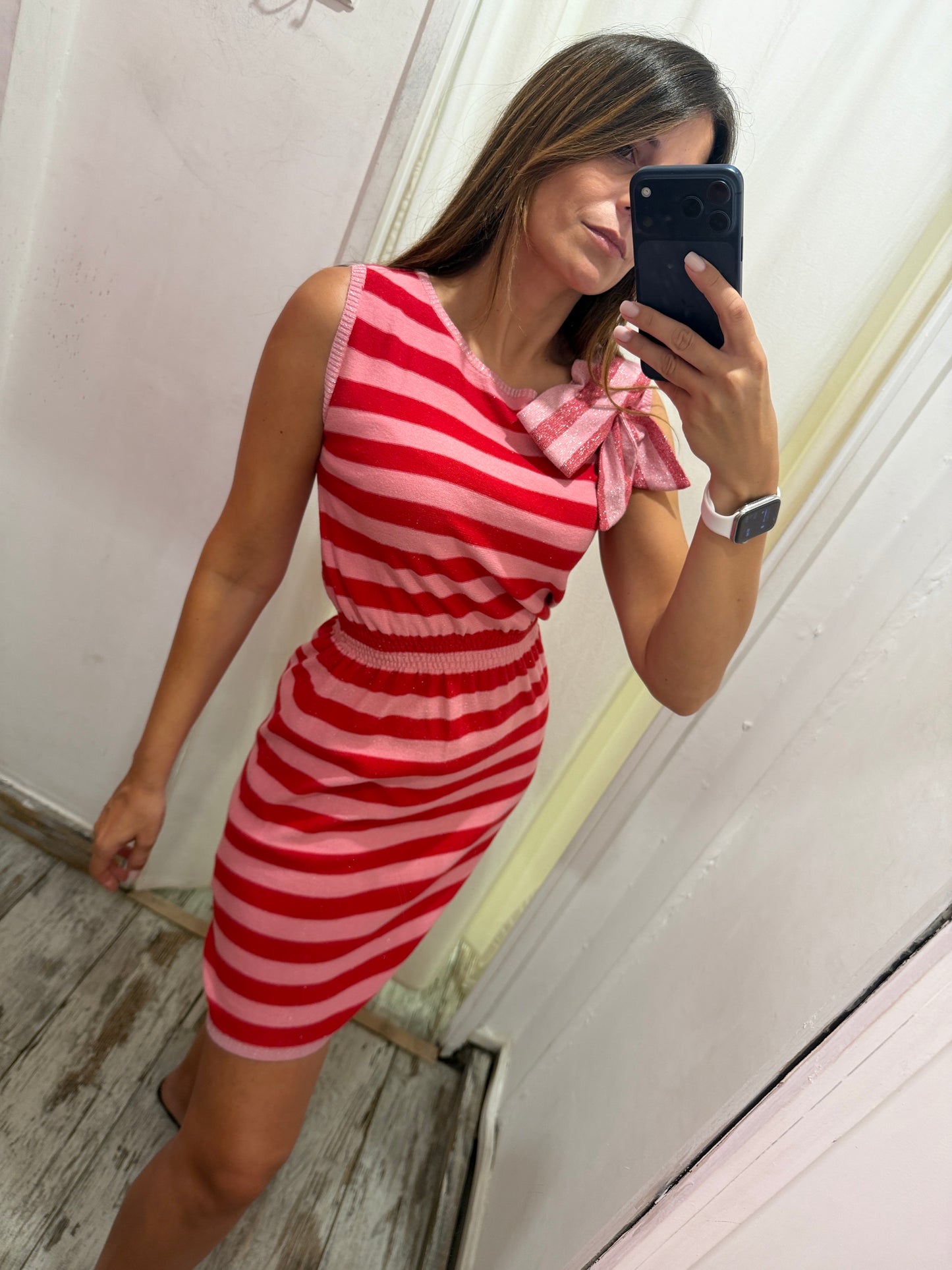 ABITO BEA YUKMUI A RIGHE ROSA E ROSSO