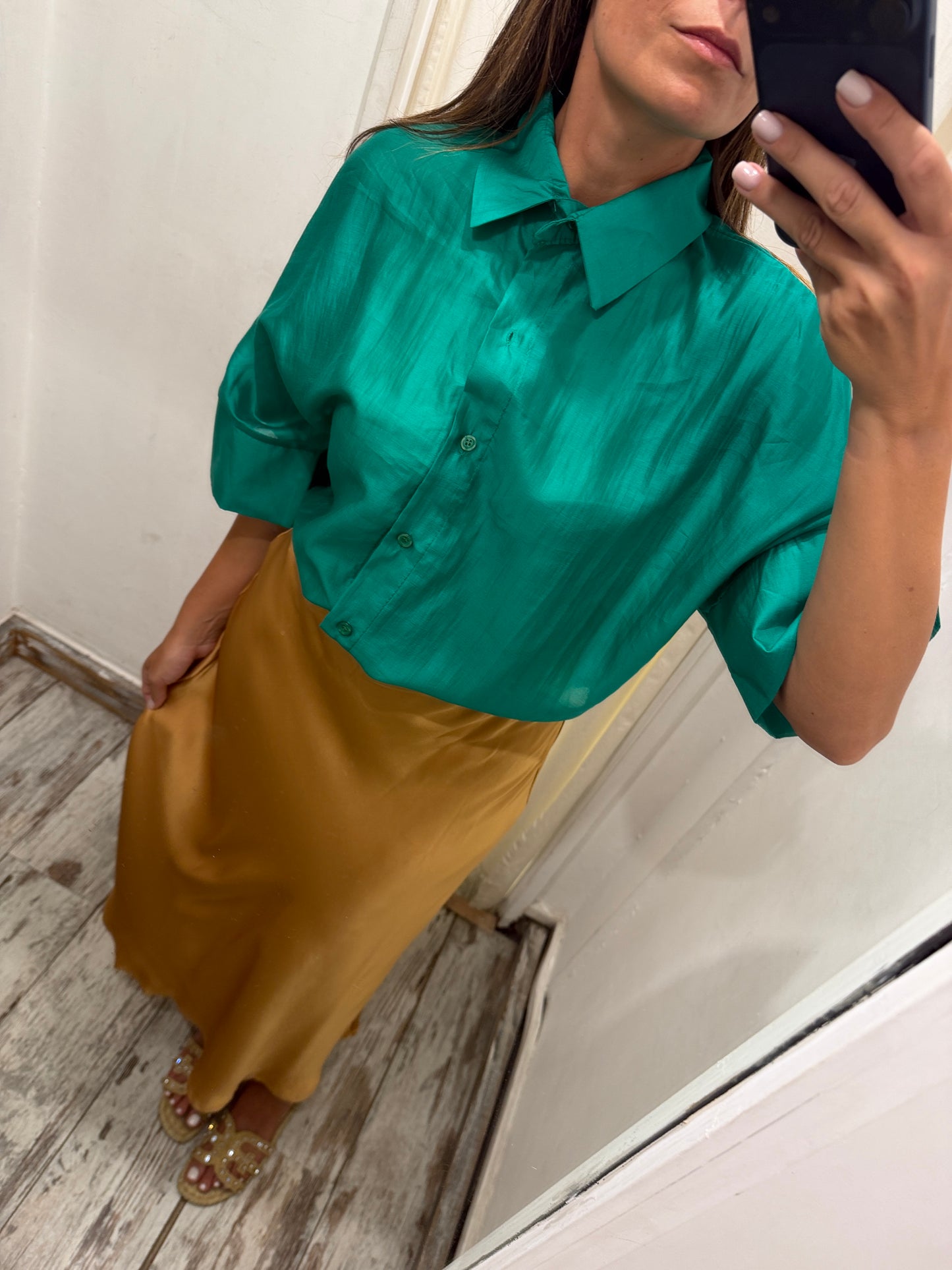 CAMICIA OVER SMERALDO VELATA