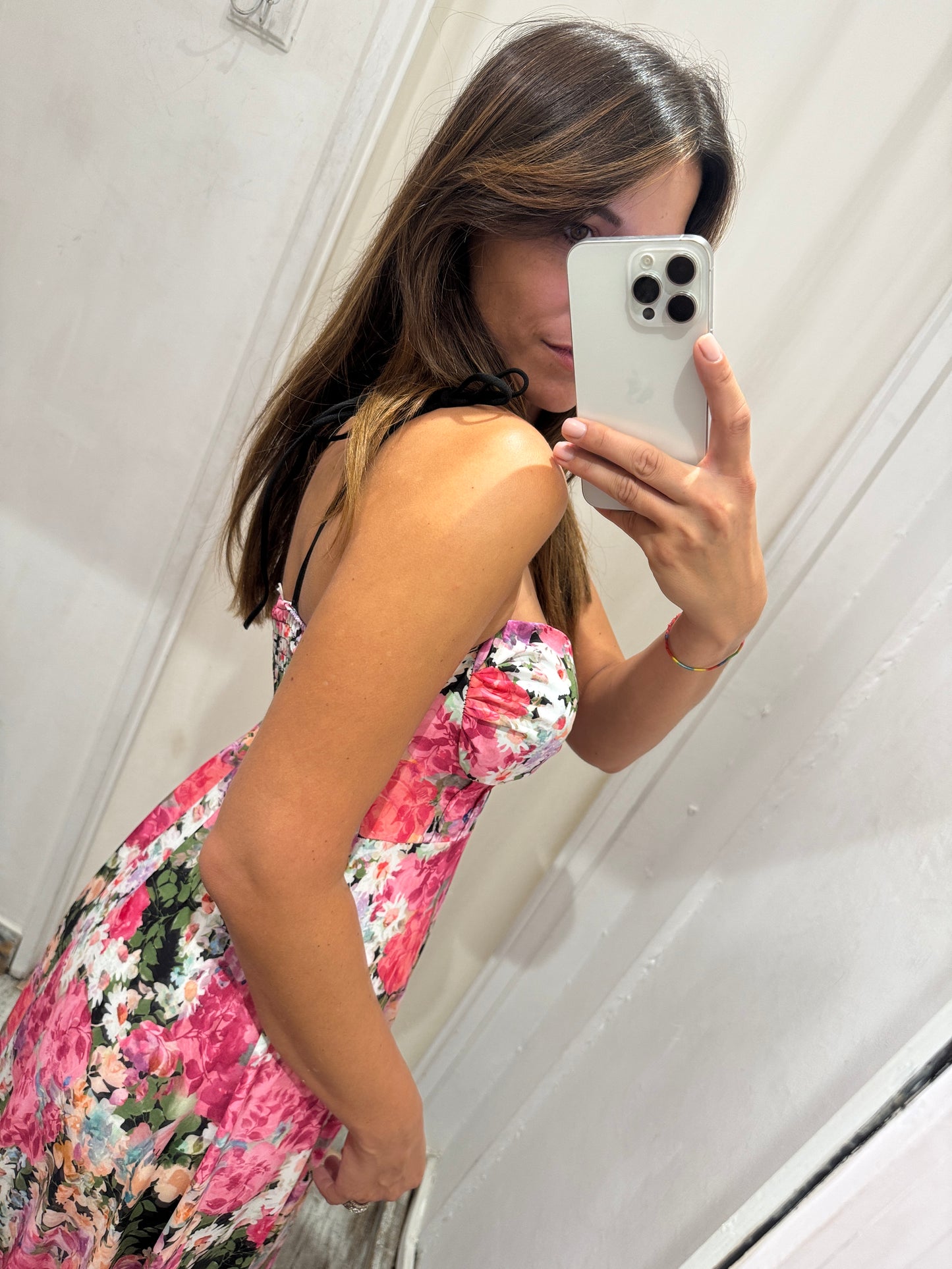 ABITO FLOREALE FUCSIA E NERO
