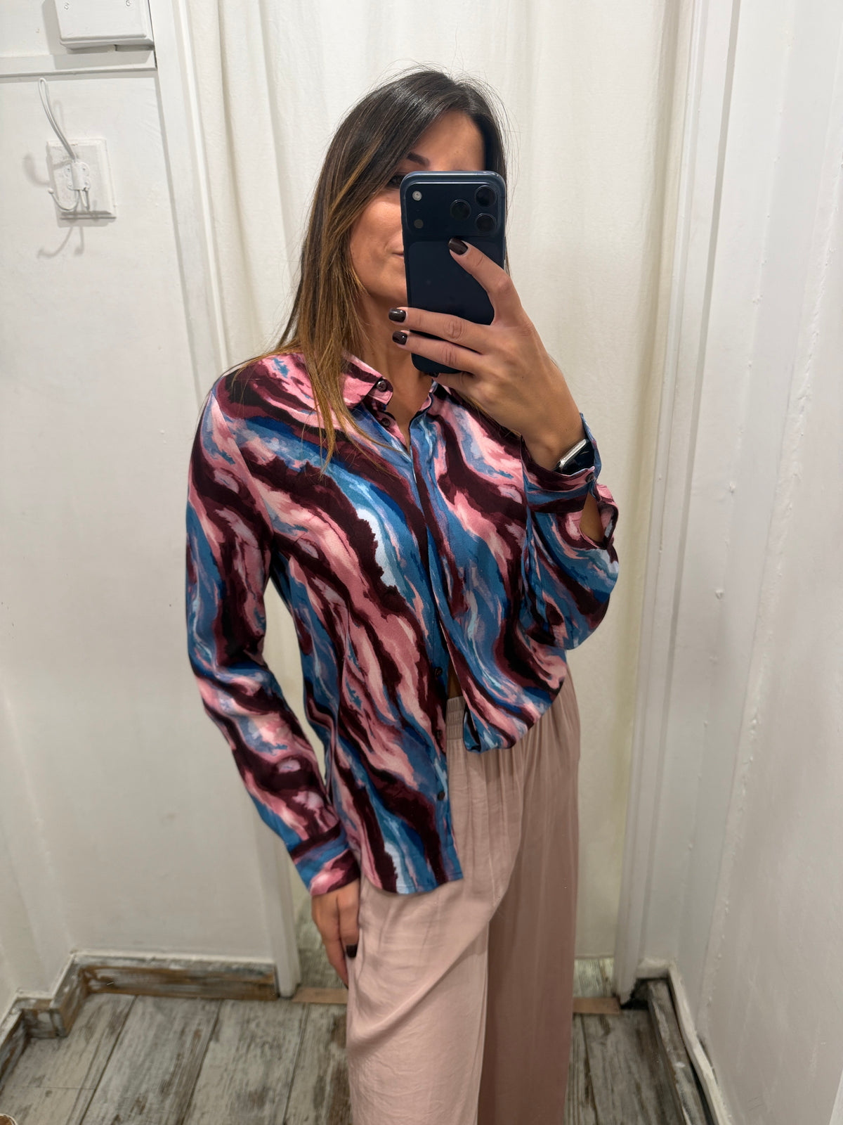 CAMICIA ICHI BORDEAUX ROSA E AZZURRO