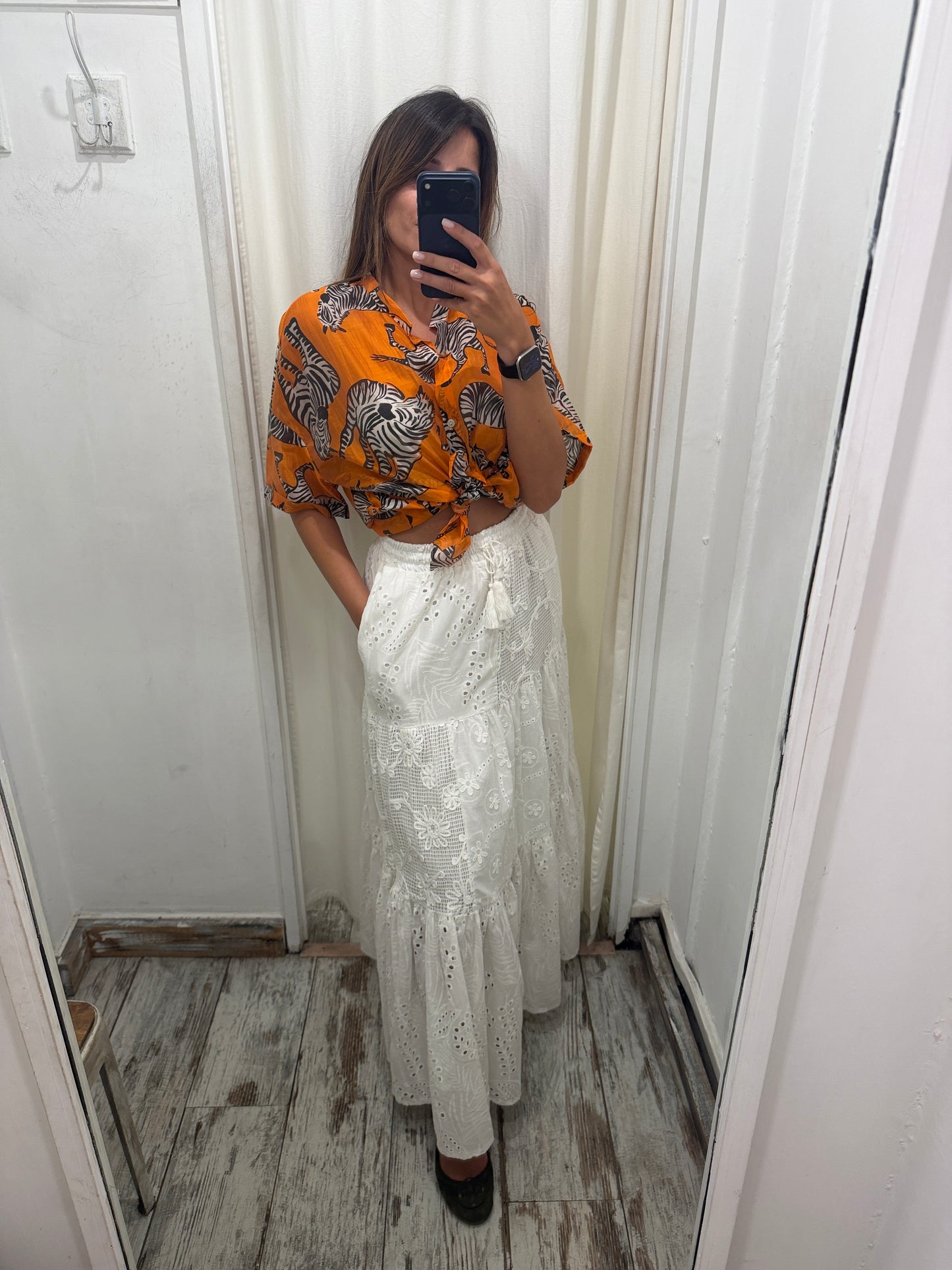 GONNA LUNGA BIANCO SANGALLO PATCHWORK