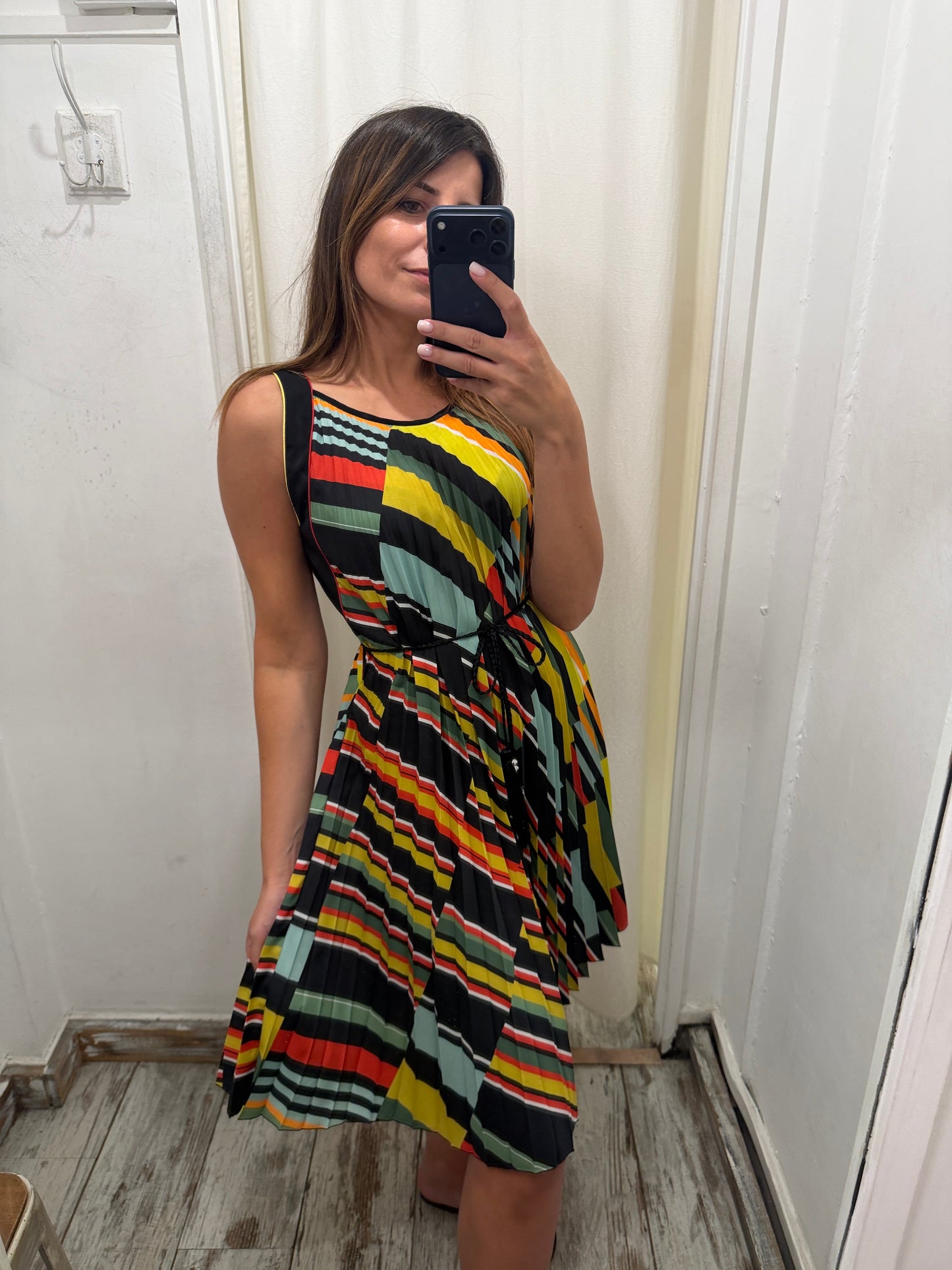 ABITO BEATRICE B PLISSÈ NERO FANTASIA MULTICOLORE