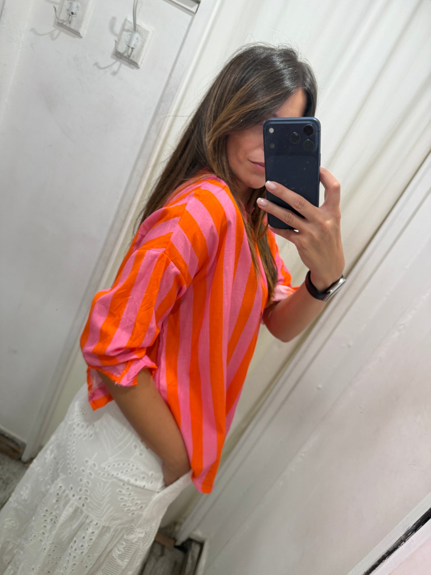 CAMICIA RIGHE ROSA E ARANCIO
