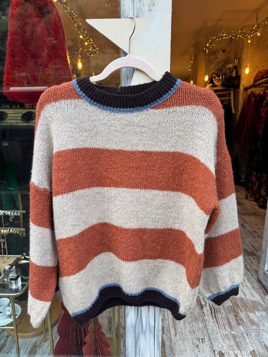 MAGLIA A RIGHE ARANCIO E BEIGE