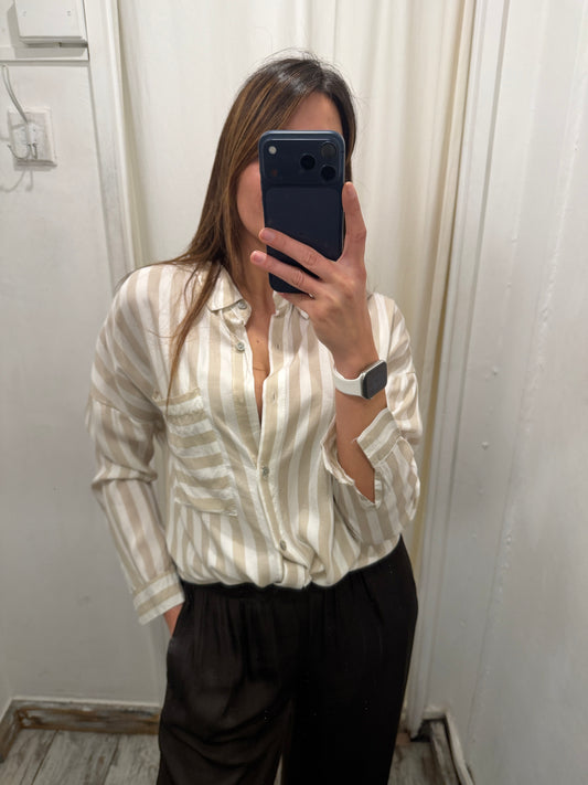 NEW COLLECTION - CAMICIA RIGHE BIANCO E BEIGE