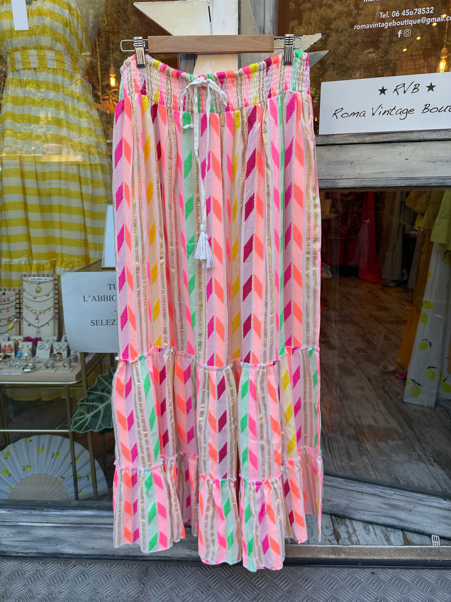 GONNA LUNGA BIANCA FANTASIA MULTICOLORE FLUO