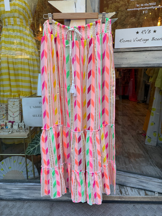 GONNA LUNGA BIANCA FANTASIA MULTICOLORE FLUO
