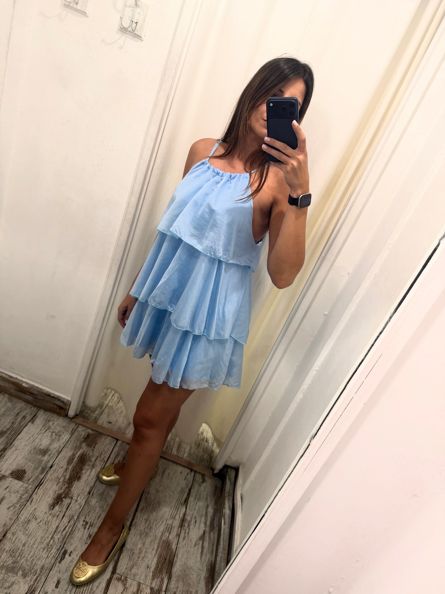 ABITO CORTO A BALZE CELESTE