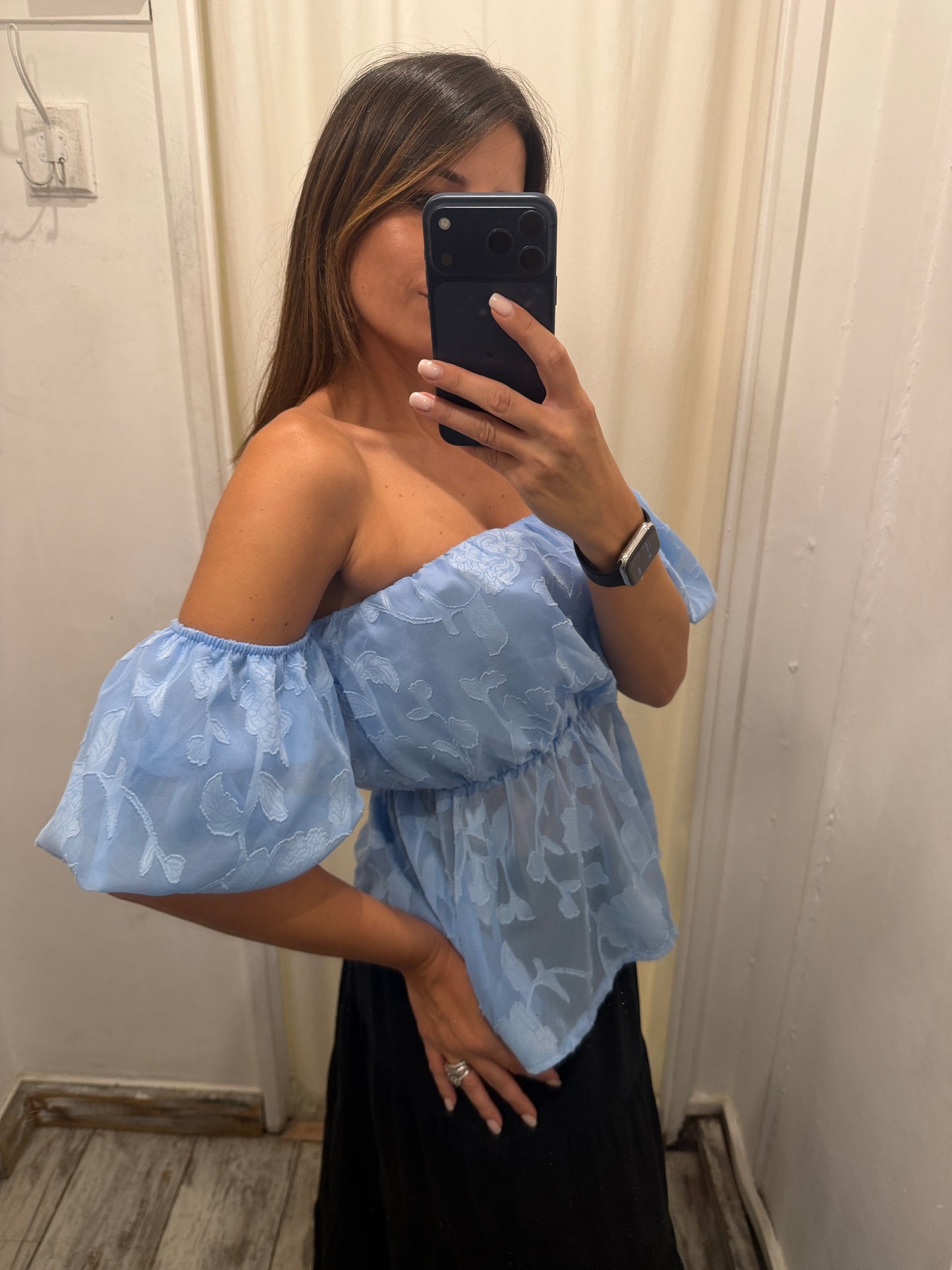 TOP CELESTE MANICHE PALLONCINO
