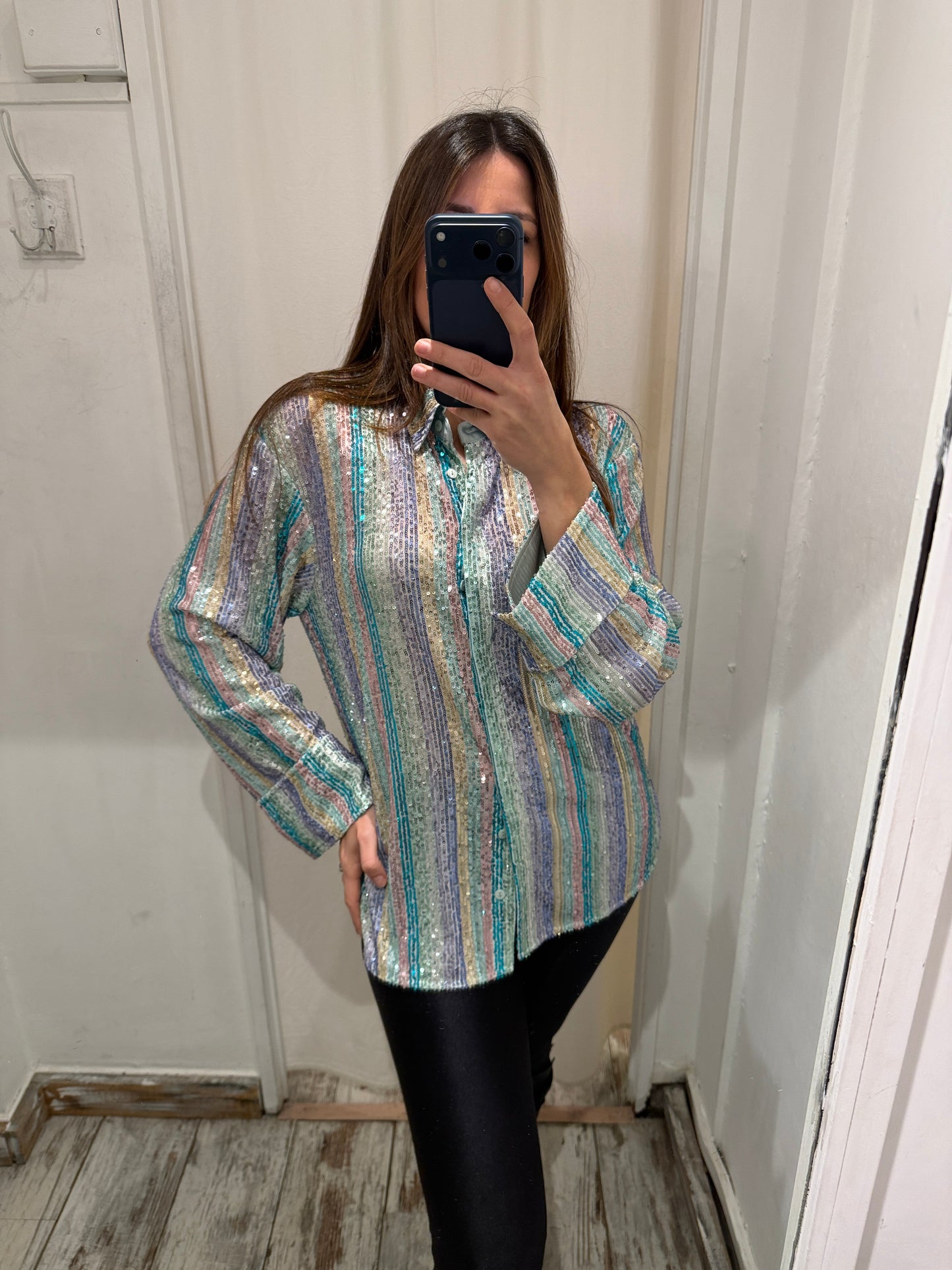 NEW COLLECTION - CAMICIA ISABELLE BLANCHE PAILLETTES MULTICOLORE