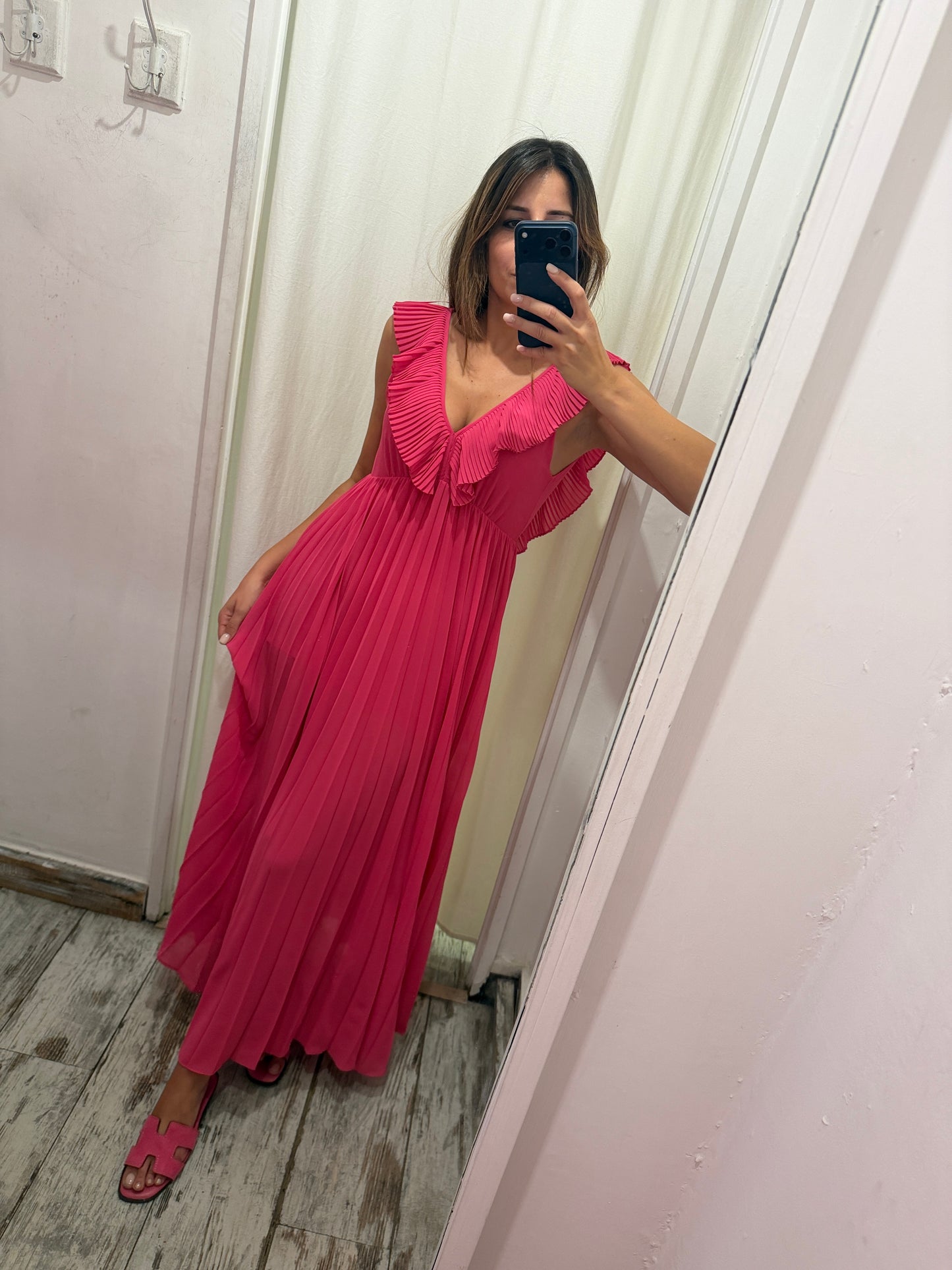 ABITO TWIN SET PLISSÈ FUCSIA