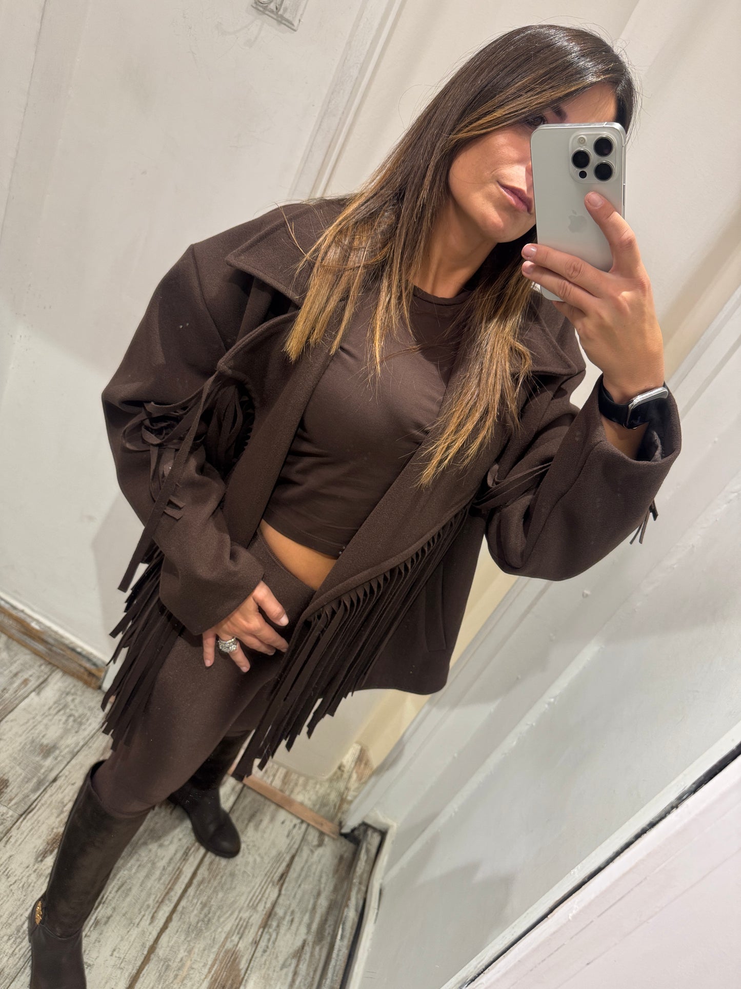 GIACCA MARRONE CON FRANGE