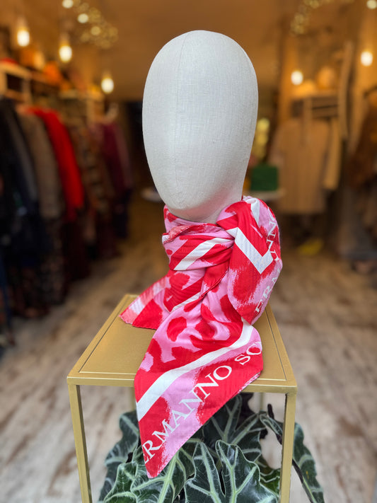 NEW COLLECTION - FOULARD ERMANNO SCERVINO SETA ANIMALIER ROSSO E ROSA