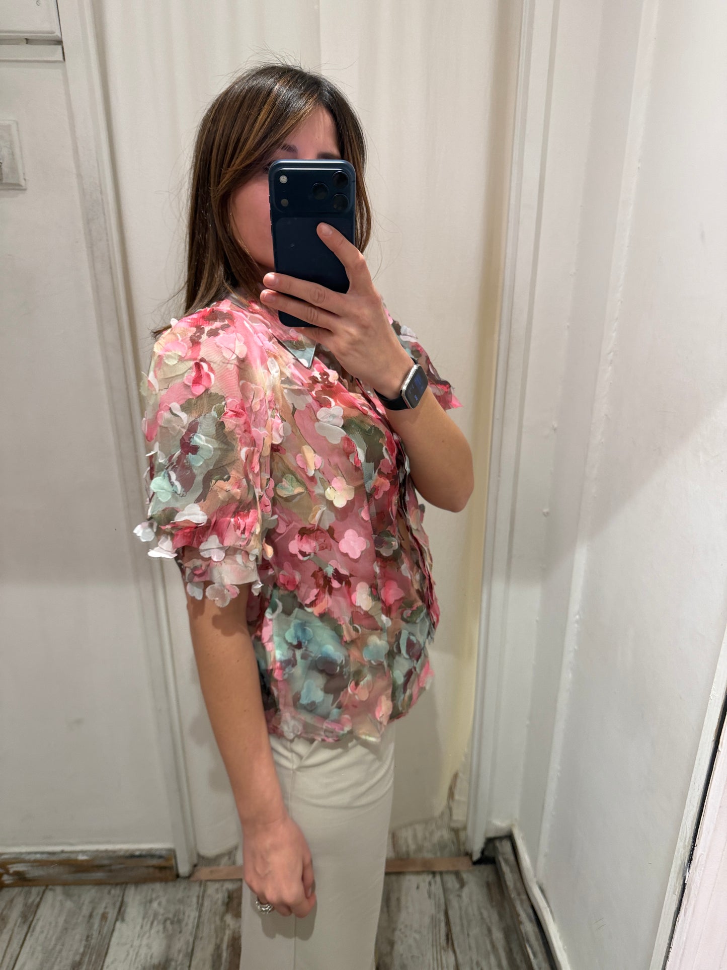 NEW COLLECTION - CAMICIA PETALI ROSA E VERDE
