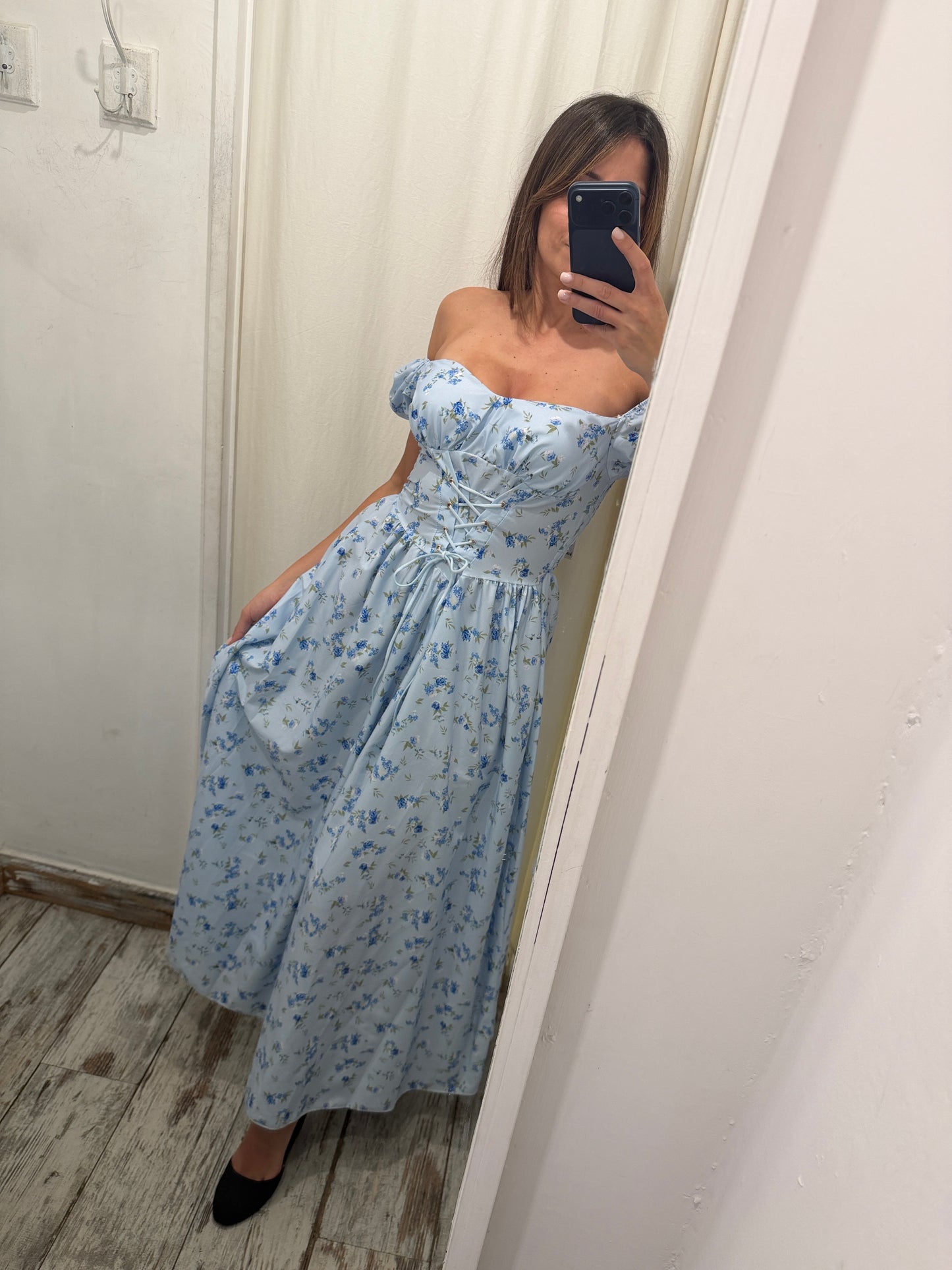 NEW COLLECTION - ABITO MIDI CELESTE FIORELLINI AZZURRI