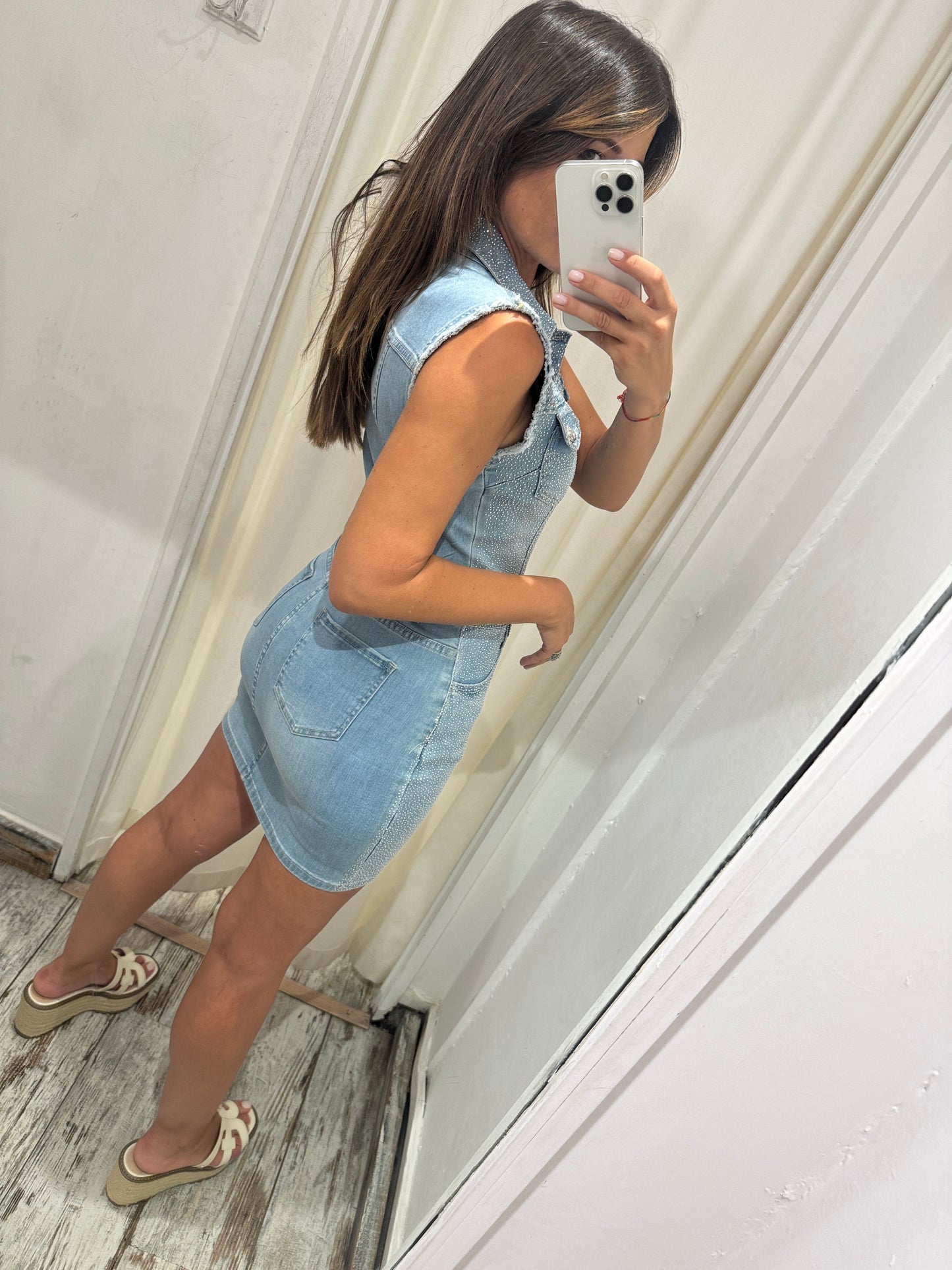 ABITO DENIM CORTO CON STRASS