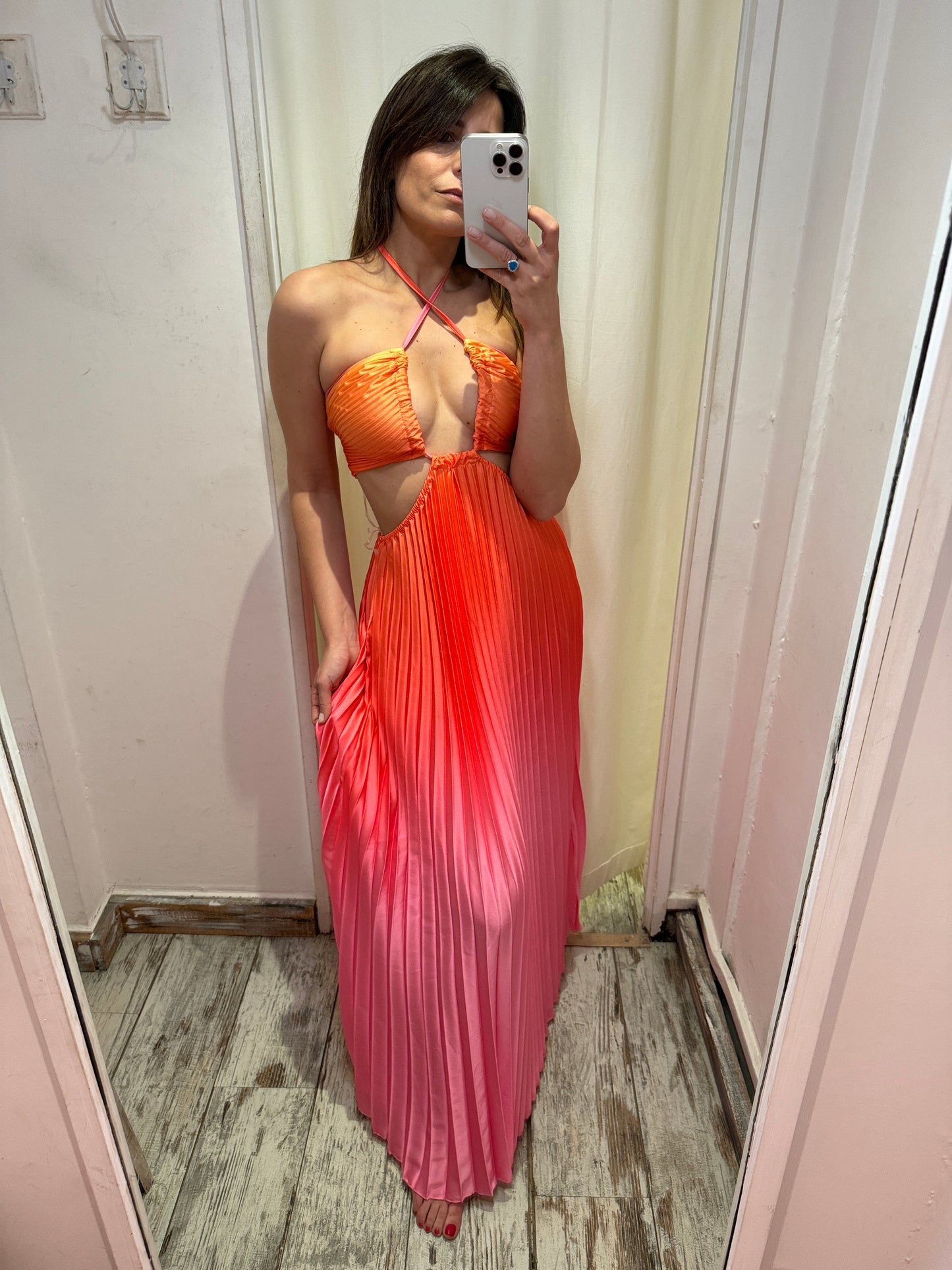 NEW COLLECTION - ABITO SFUMATO ARANCIO E FUCSIA PLISSÈ