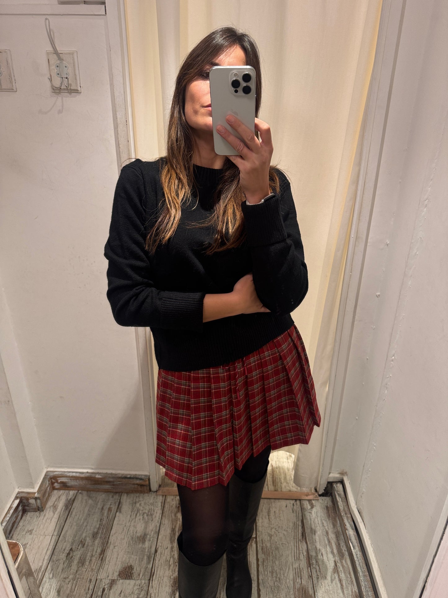 MINI GONNA TARTAN ROSSO E GRIGIO