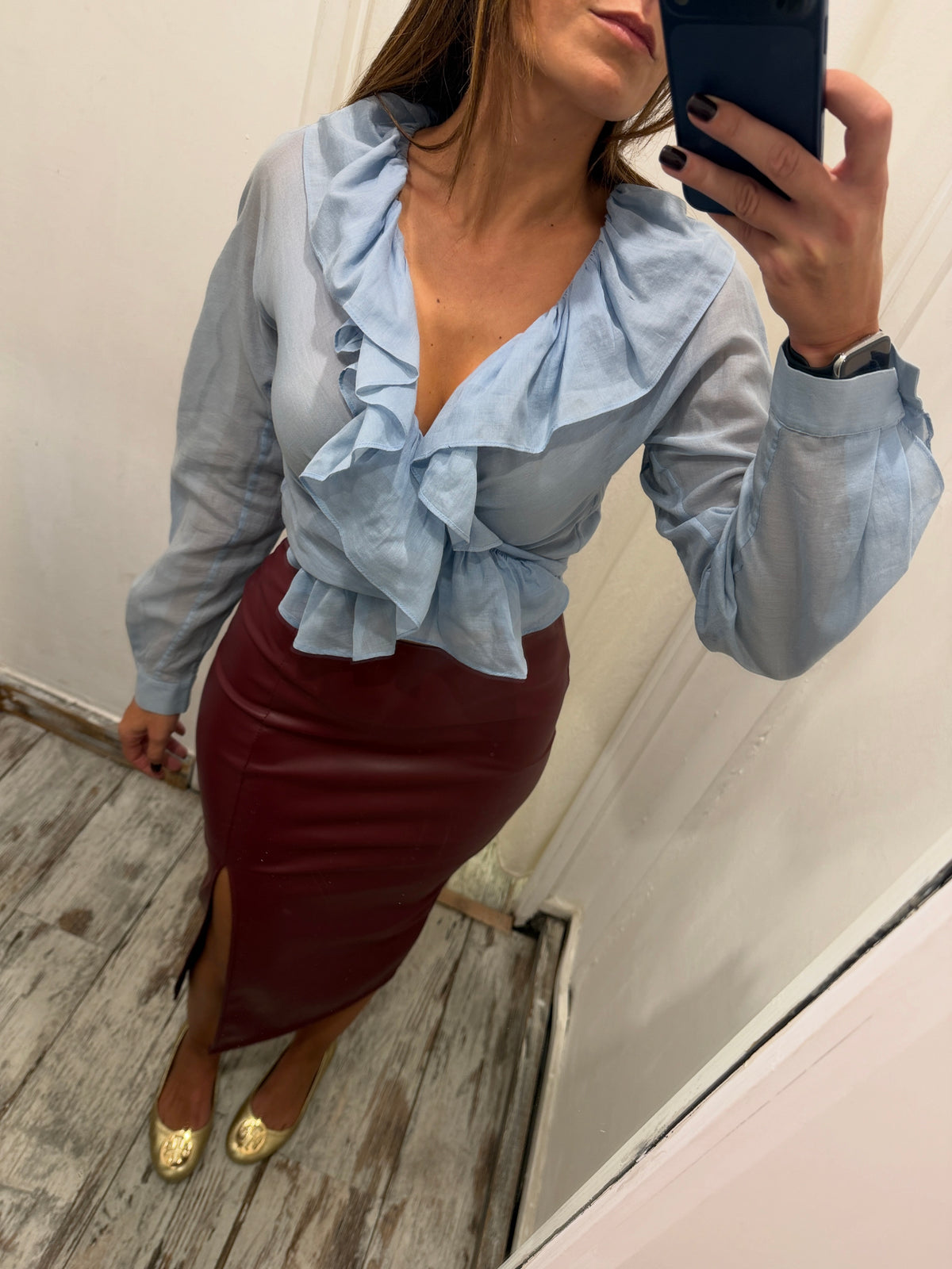 BLUSA SALVATORE FERRAGAMO A PORTAFOGLIO CELESTE ROUCHES