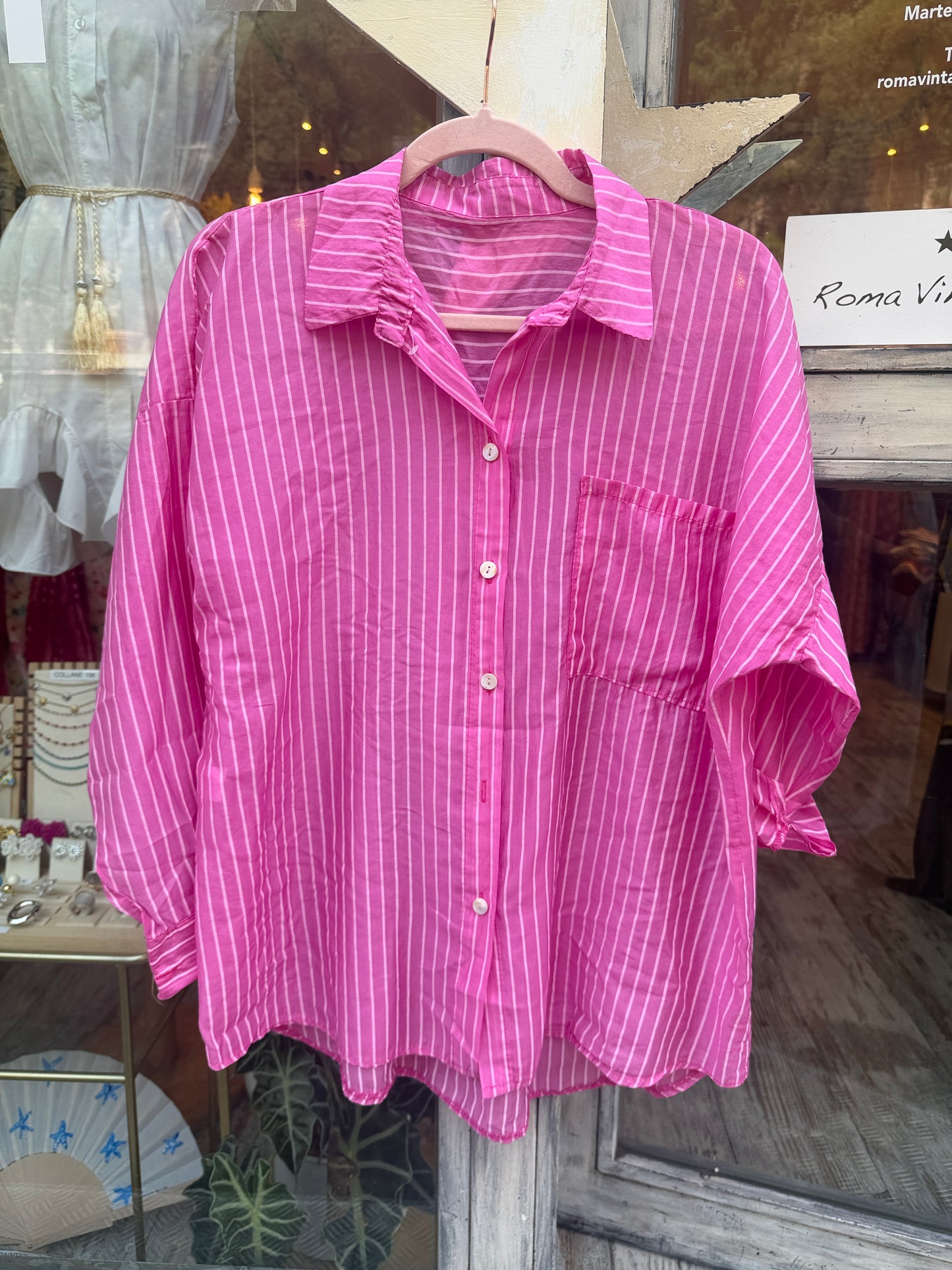 CAMICIA OVER GESSATA ROSA BARBIE