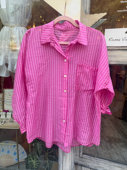 CAMICIA OVER GESSATA ROSA BARBIE