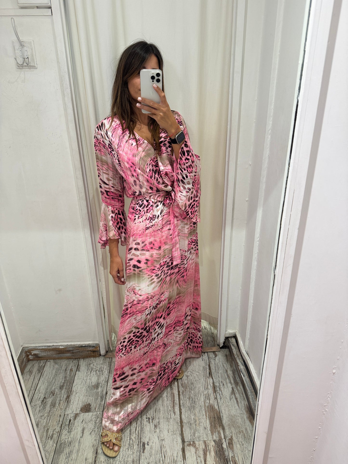 ABITO LUNGO ANIMALIER FUCSIA
