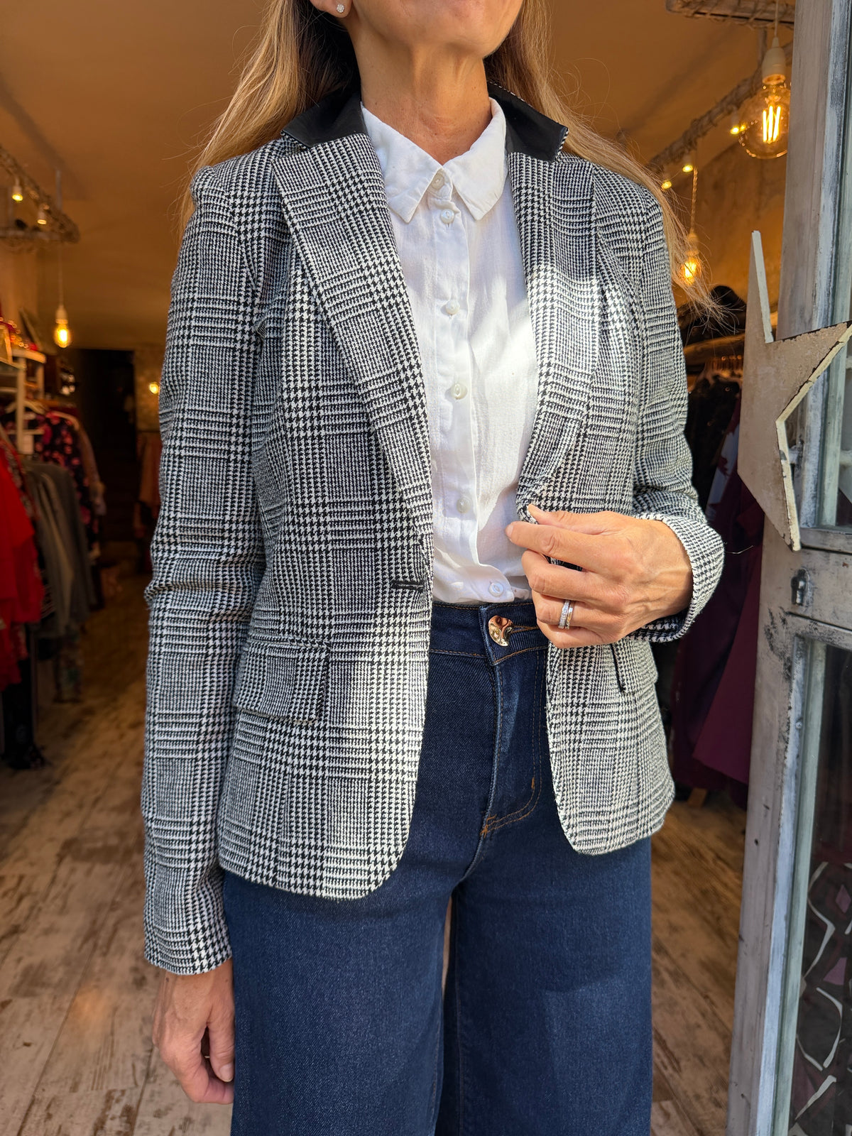 BLAZER MICHAEL KORS PRINCIPE DI GALLES E PELLE