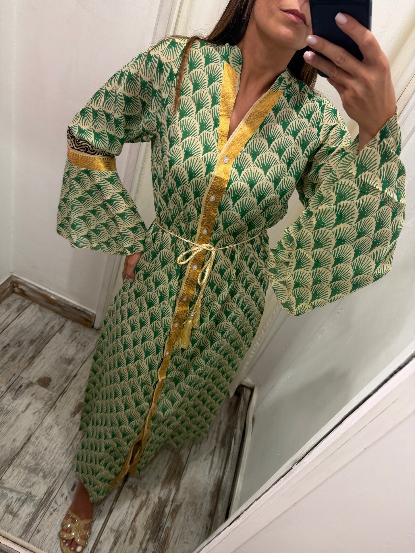 KAFTANO ETNICO FANTASIA VERDE e ORO