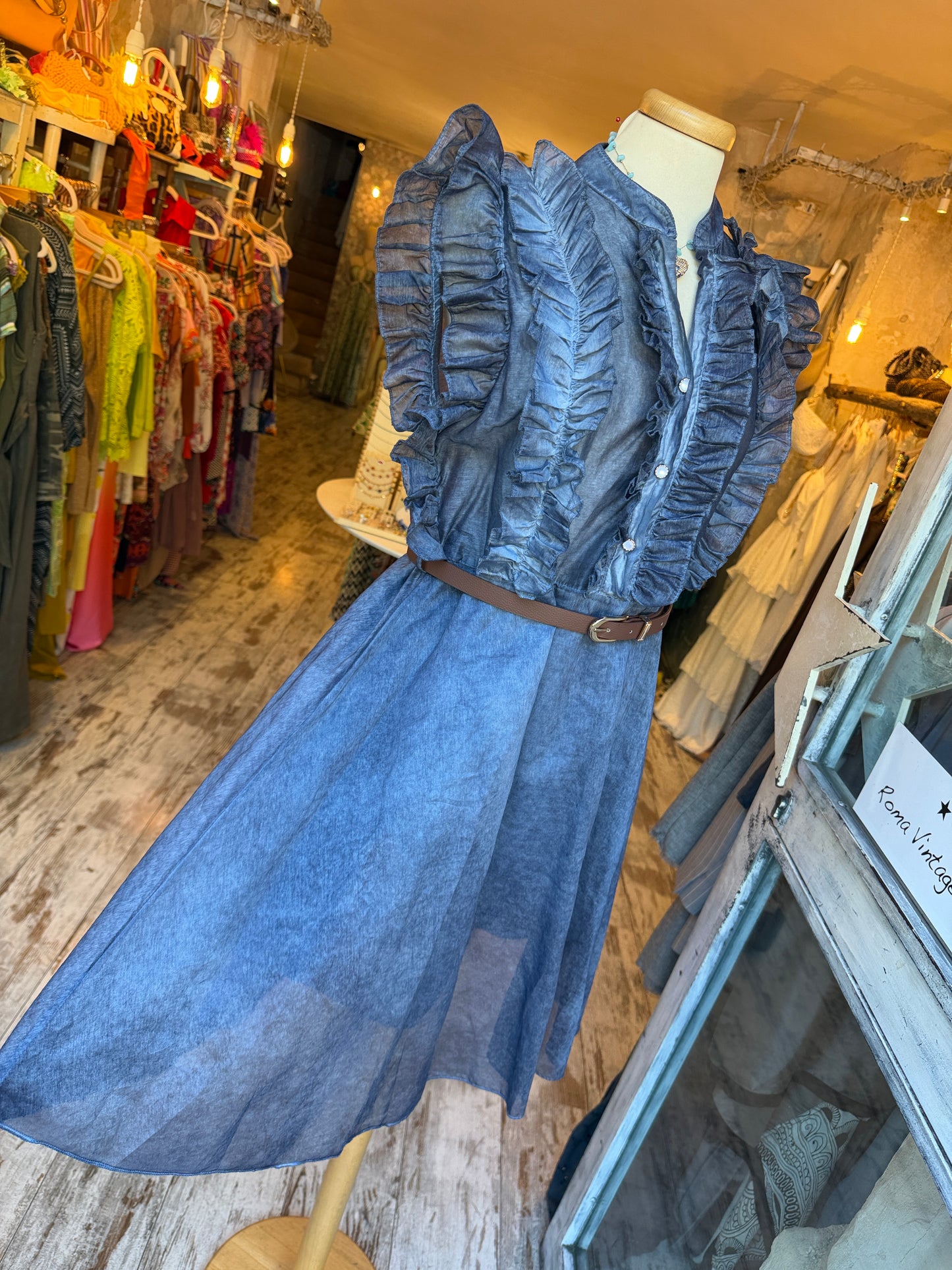 ABITO ROUCHES BLU DENIM