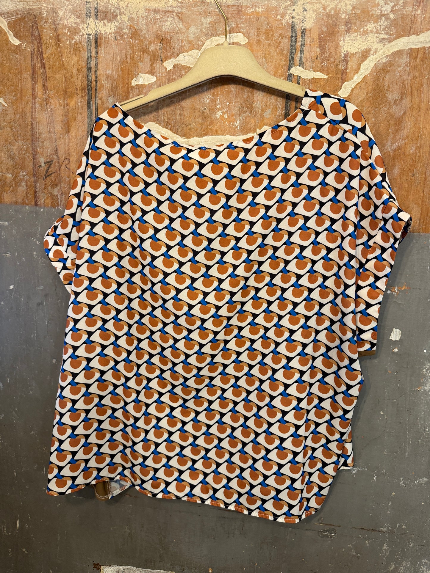 NEW COLLECTION - BLUSA MAELÌ OPTICAL CAMMELLO PANNA E AZZURRO