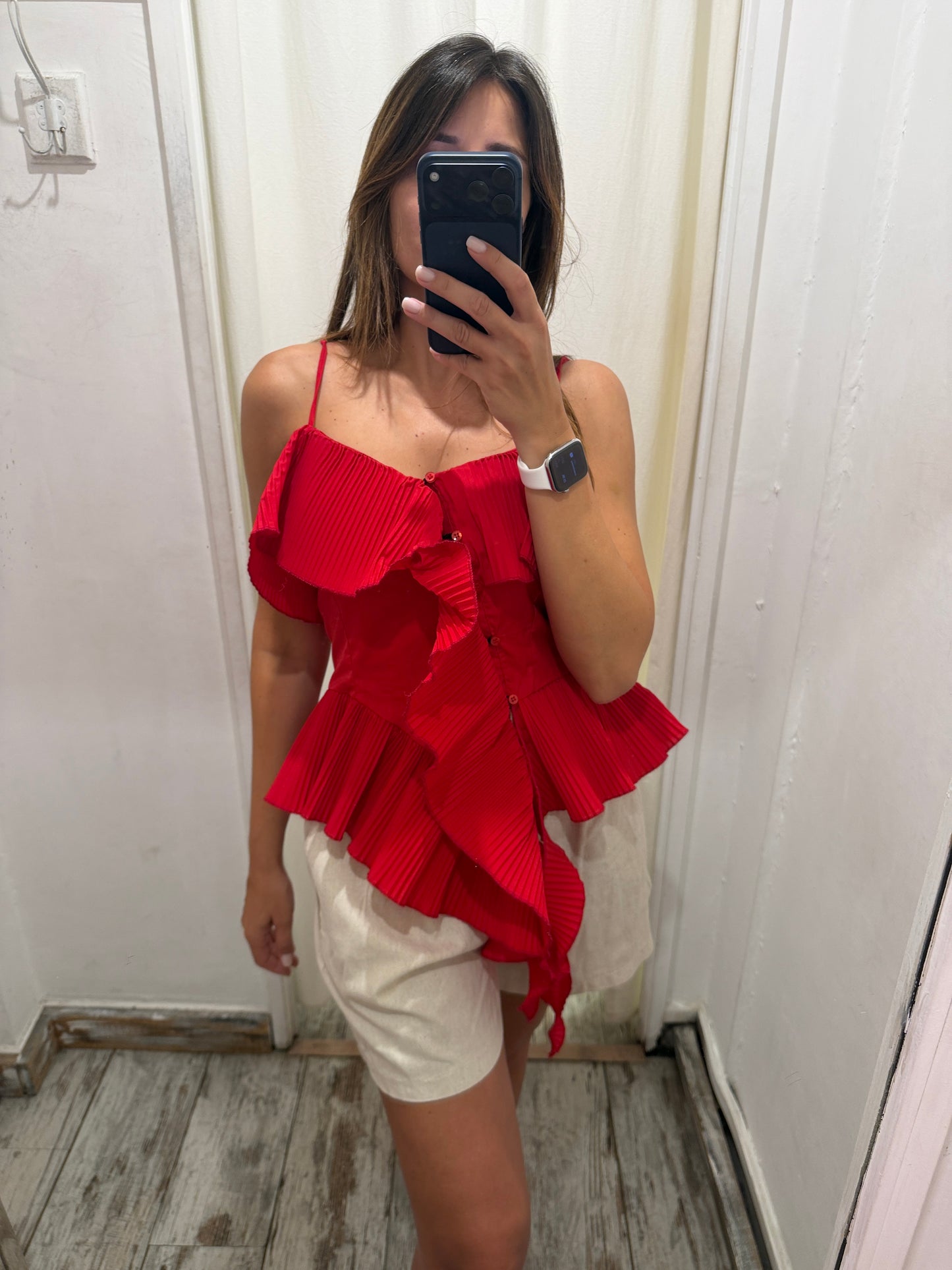 TOP ASIMMETRICO PLISSÈ ROSSO