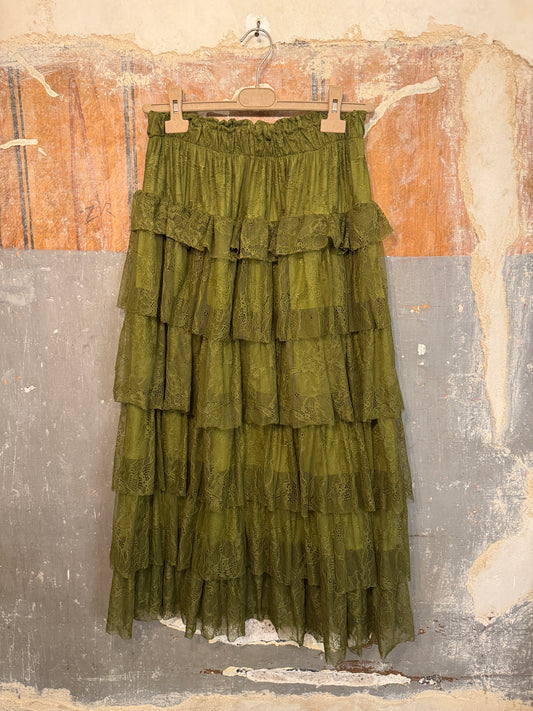 GONNA MIDÌ IN PIZZO CON BALZE VERDE MILITARE