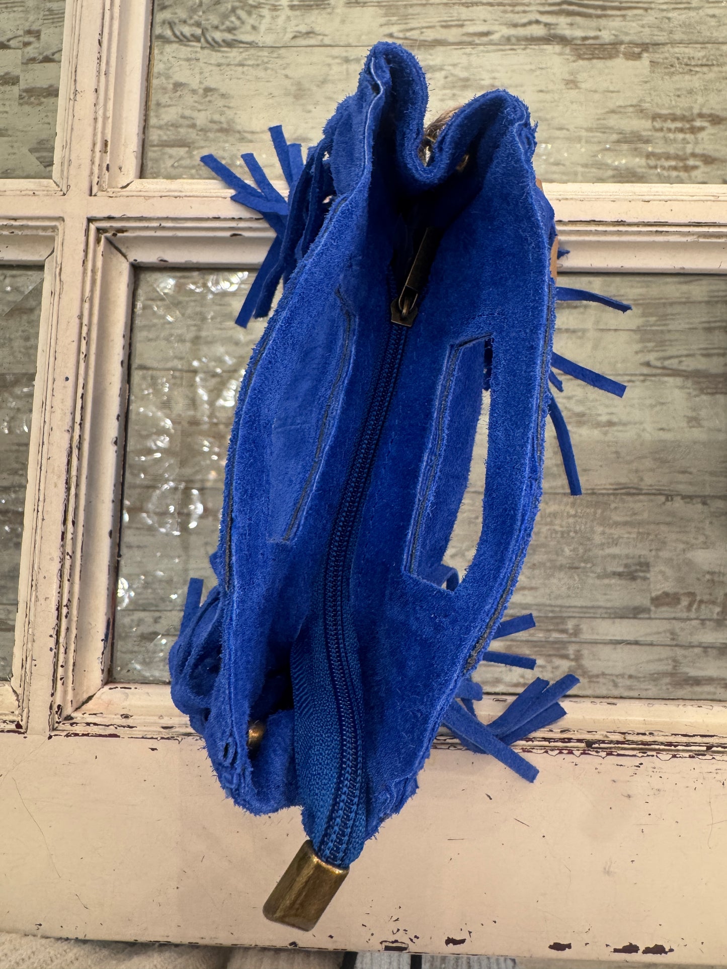 BORSA MINI SUEDE FRANGE BLU ELETTRICO