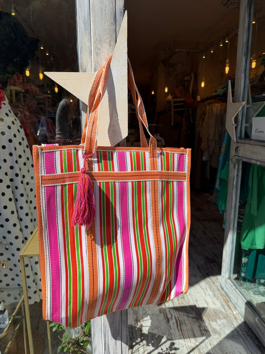 SHOPPER SUMMER RIGHE MULTICOLORE FUCSIA
