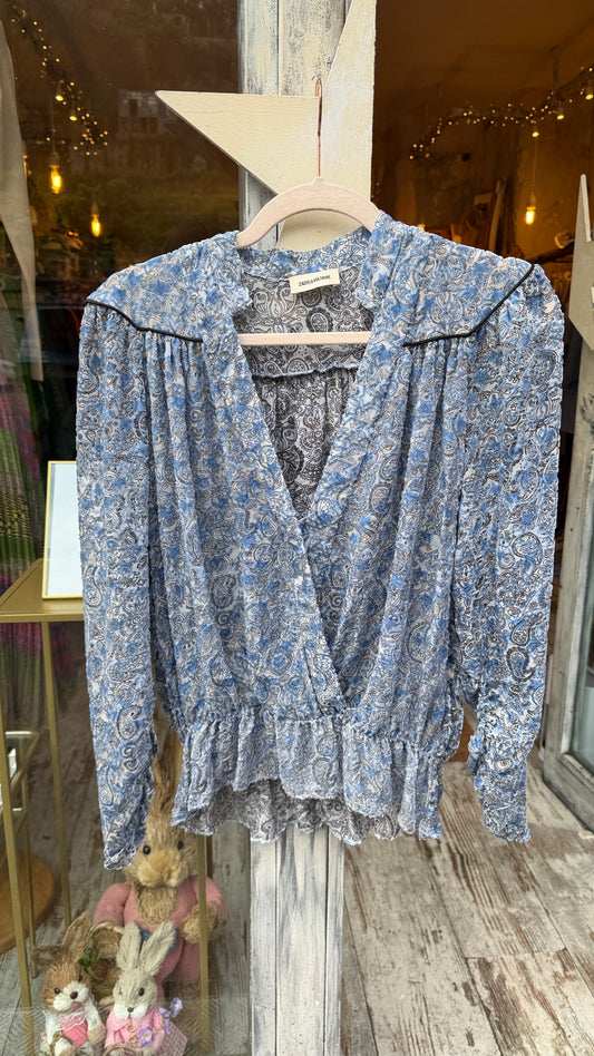 NEW COLLECTION - BLUSA ZADIG&VOLTAIRE FANTASIA MISTO SETA E VELLUTO CELESTE