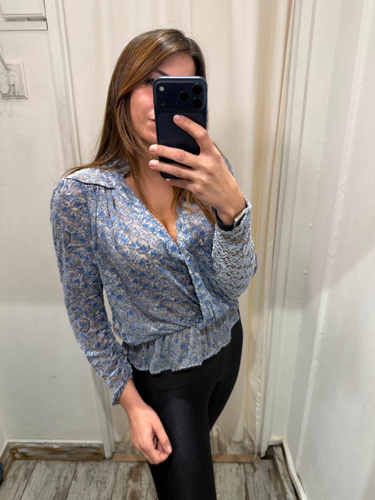 NEW COLLECTION - BLUSA ZADIG&VOLTAIRE FANTASIA MISTO SETA E VELLUTO CELESTE