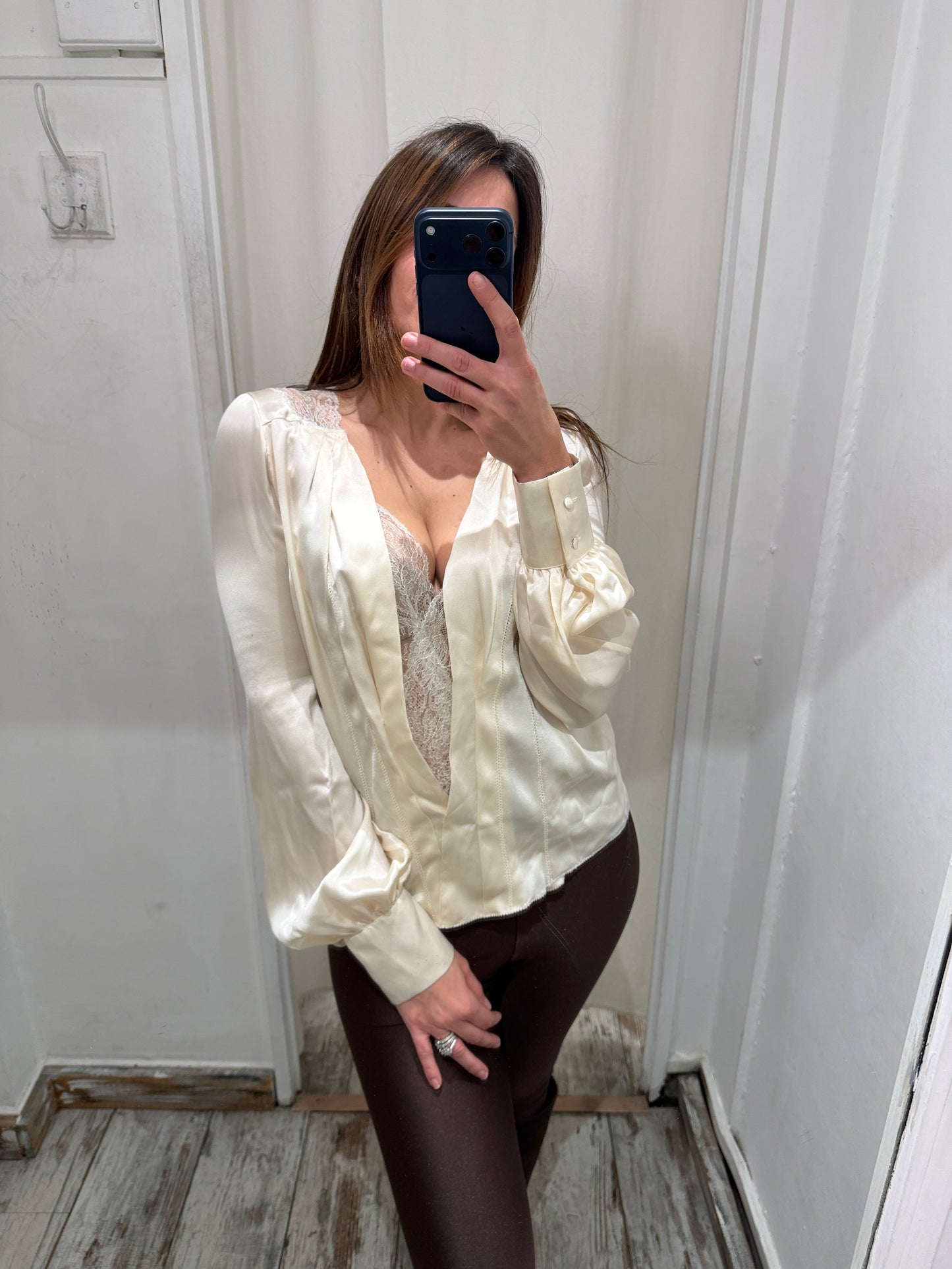 NEW COLLECTION - BLUSA ERMANNO SCERVINO SETA E PIZZO BURRO