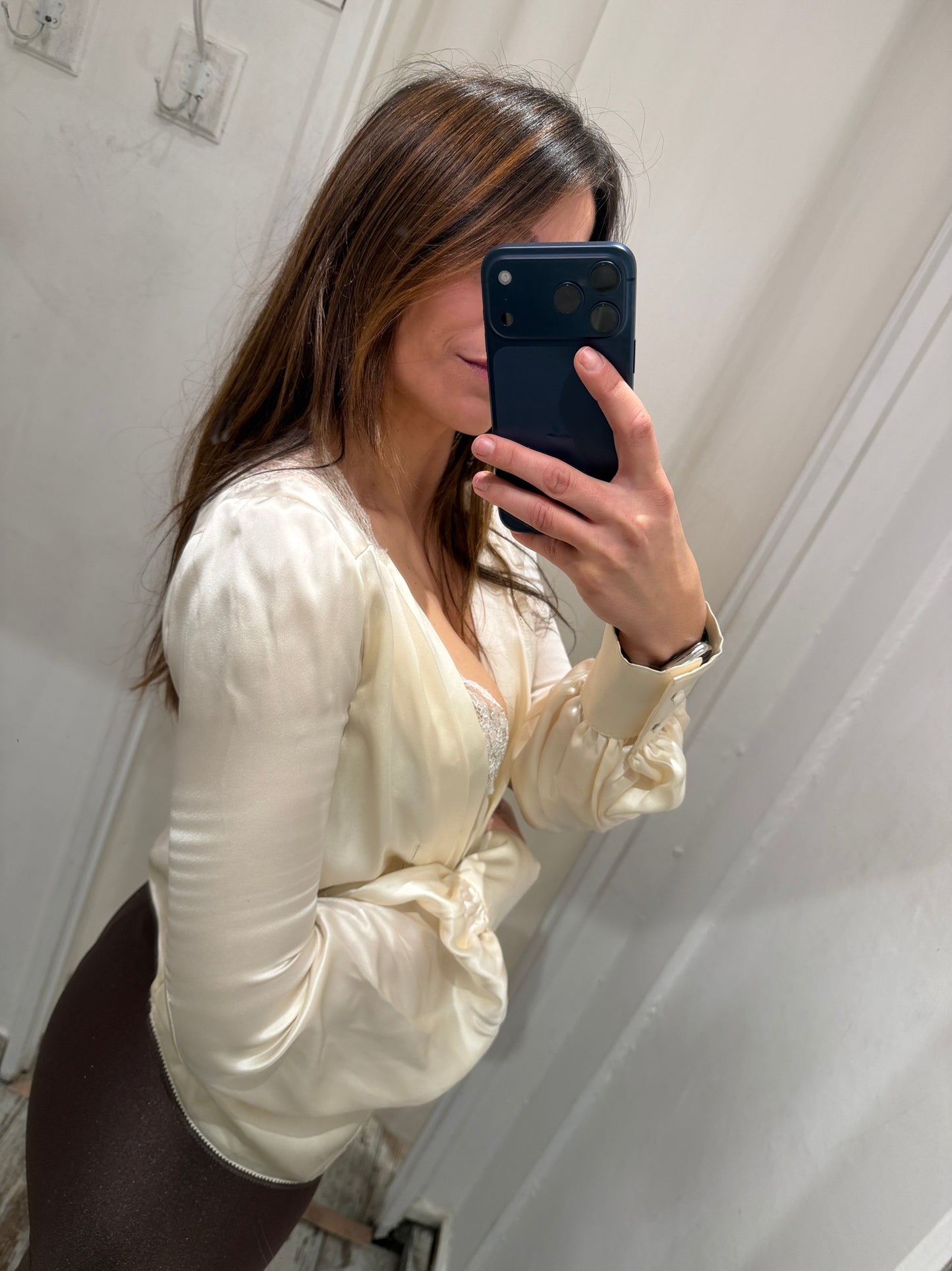 NEW COLLECTION - BLUSA ERMANNO SCERVINO SETA E PIZZO BURRO