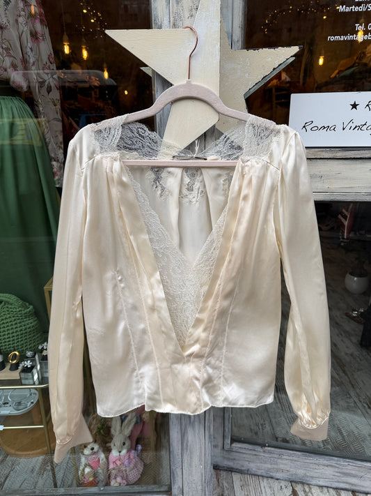 NEW COLLECTION - BLUSA ERMANNO SCERVINO SETA E PIZZO BURRO