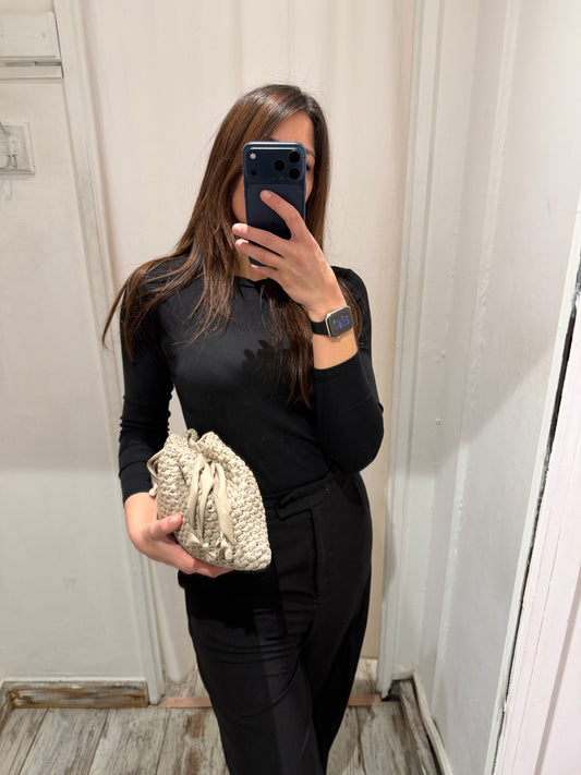 CLUTCH GRANDE CROCHET ECOPELLE SABBIA