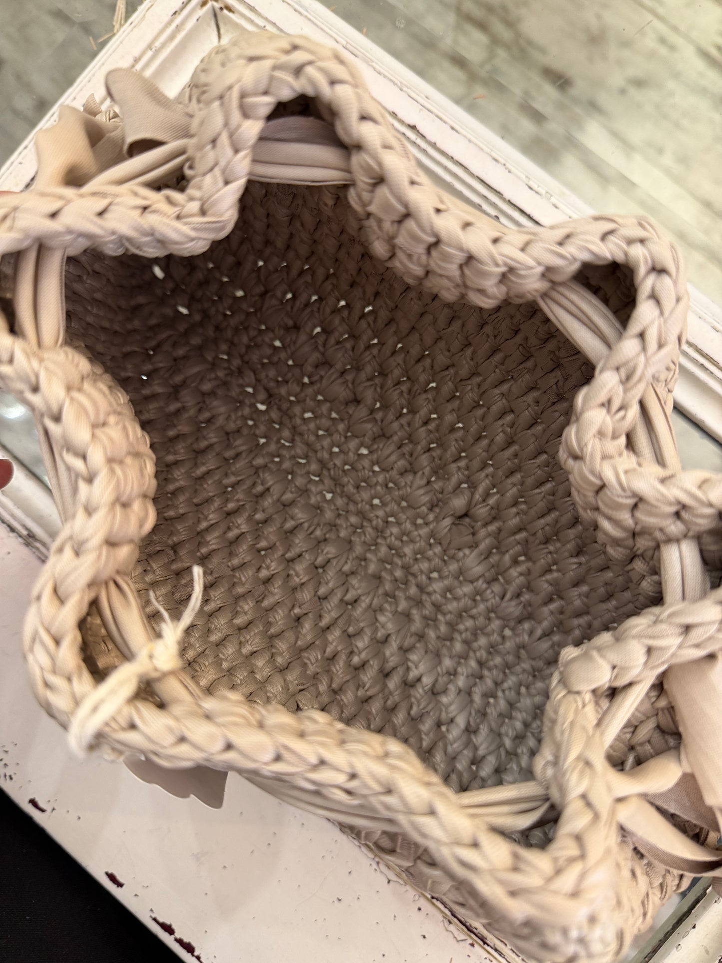 CLUTCH GRANDE CROCHET ECOPELLE SABBIA