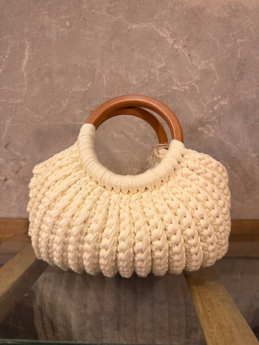 BORSA CROCHET BIANCA MANICI LEGNO