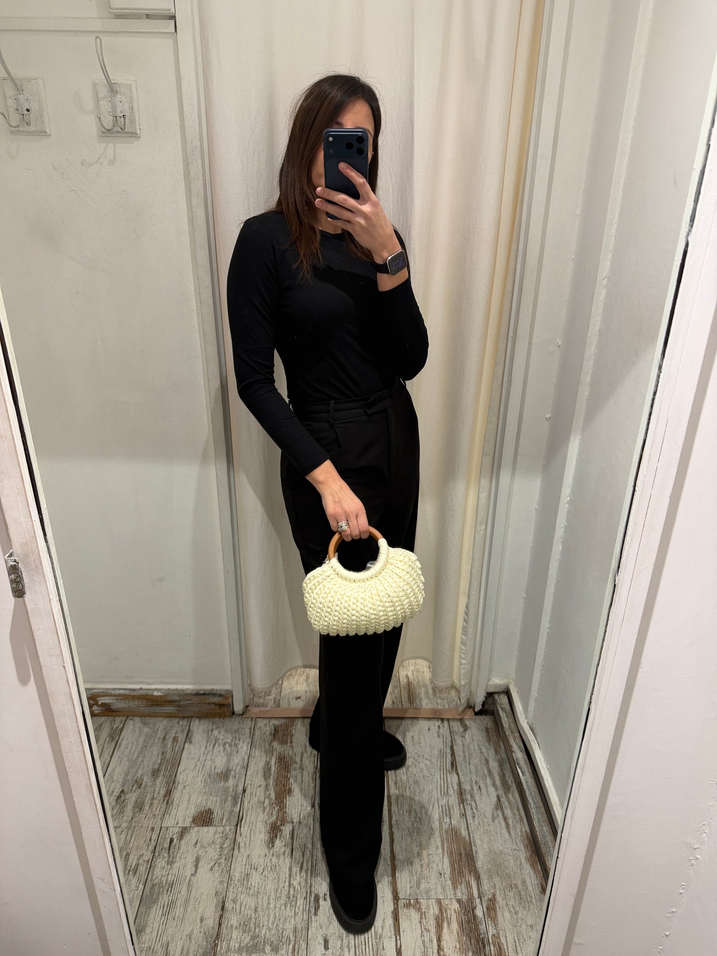 BORSA CROCHET BIANCA MANICI LEGNO